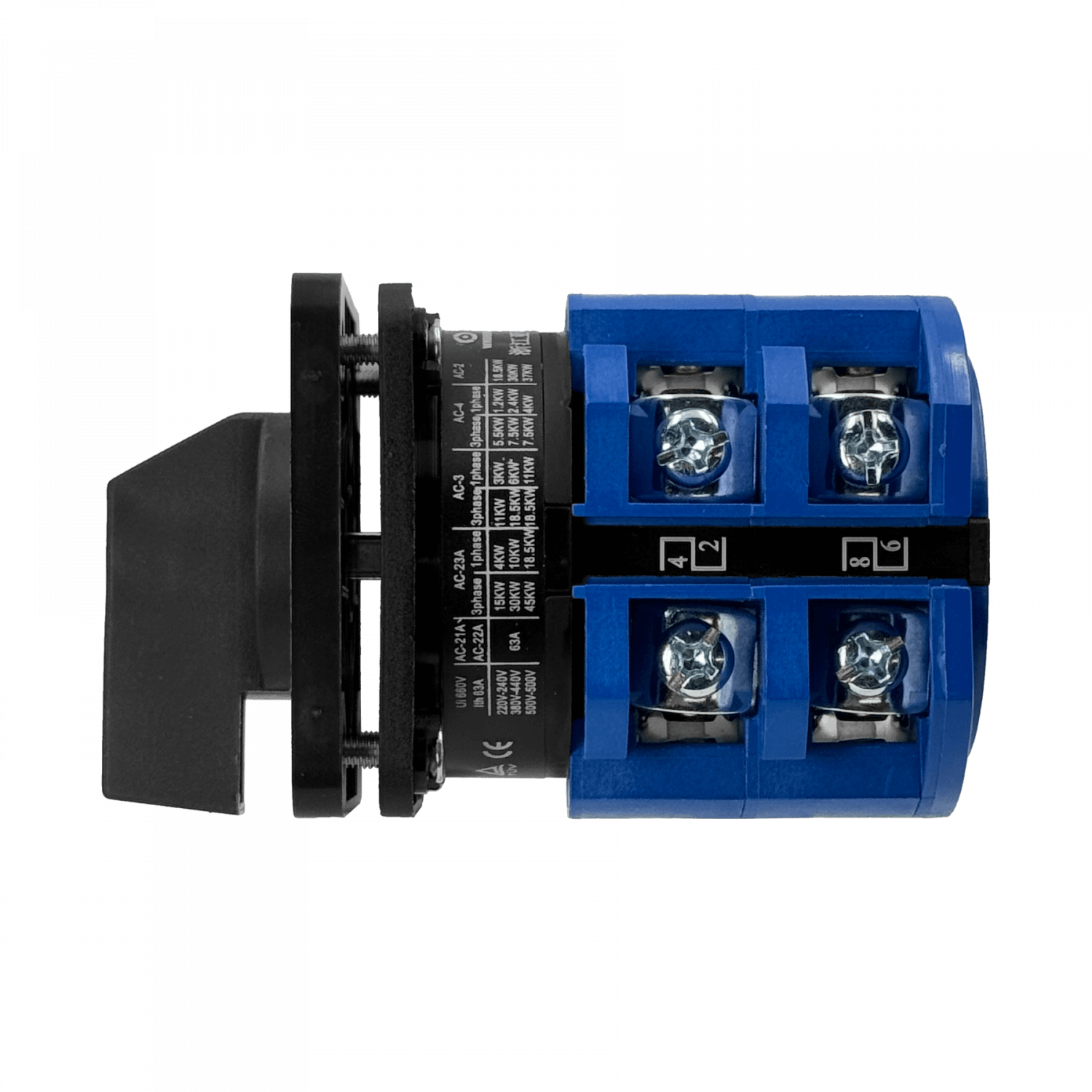 Conmutador 2-Fases 1-0-2 63A 680V 3-pos Interruptor 65x65mm H-80mm 3