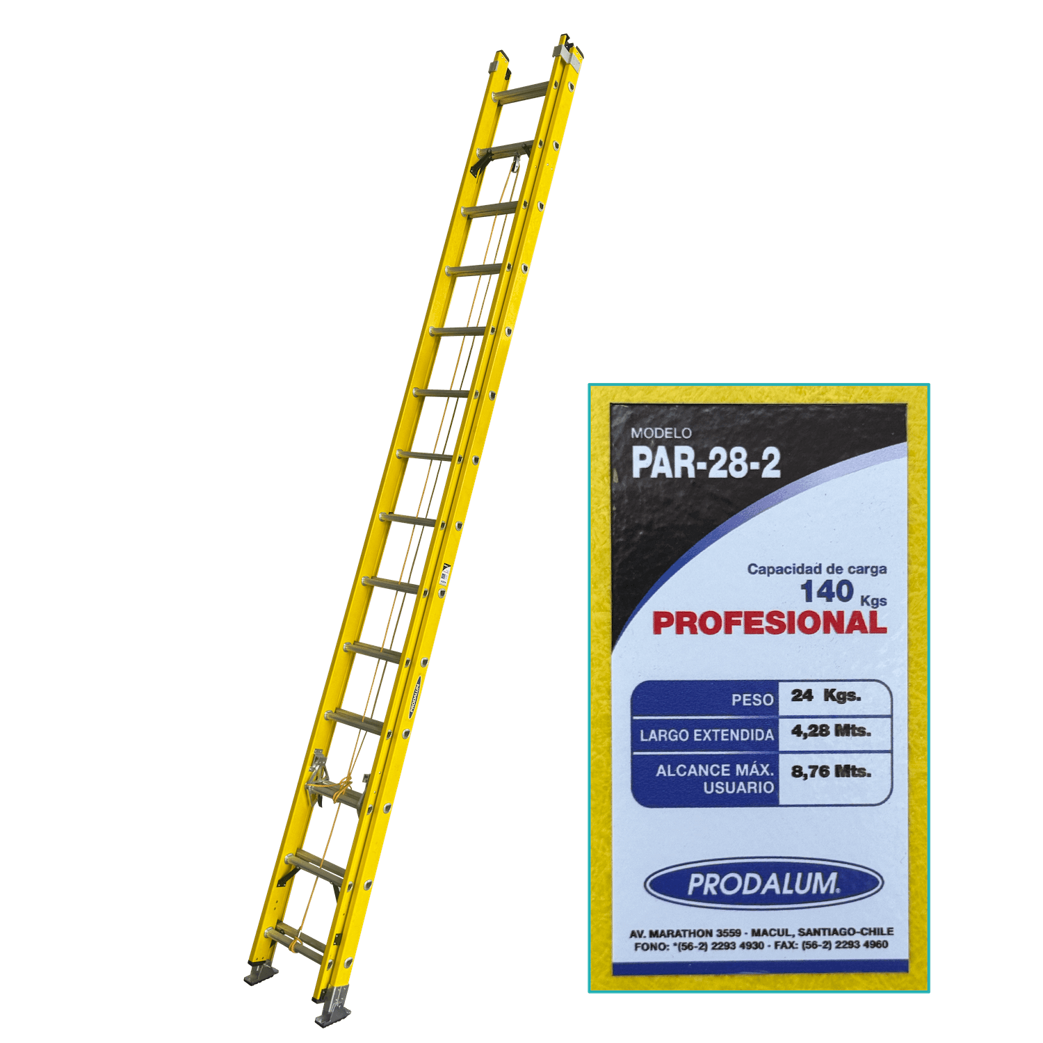 3,8-7,60mt 140kg Telescopica Fibra De Vidrio 28-Peldano Escalera 1