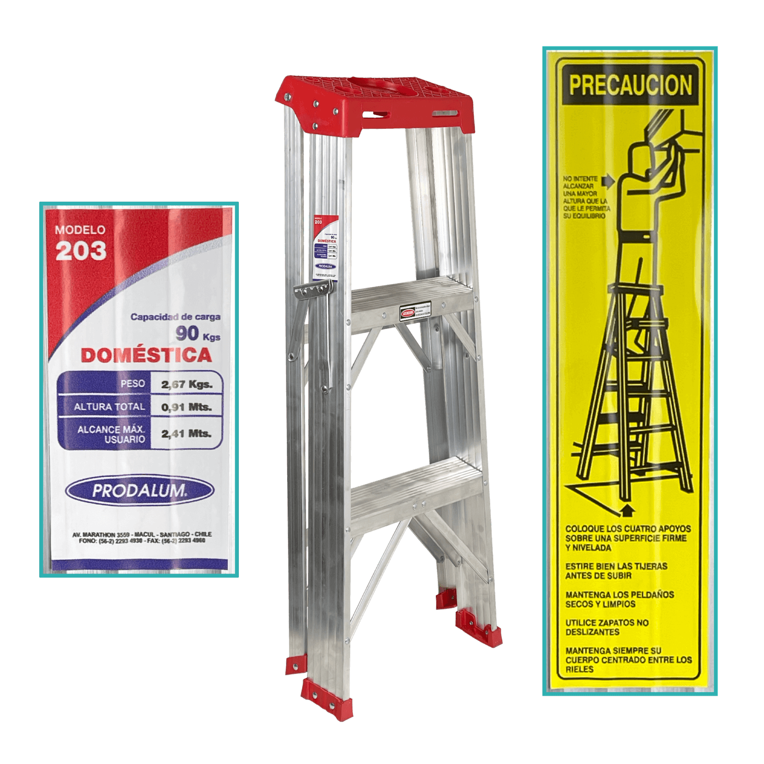 0,9mt 90kg Taburete Tijera Aluminio 3-Peldano Escalera 0.91mt Escala 1