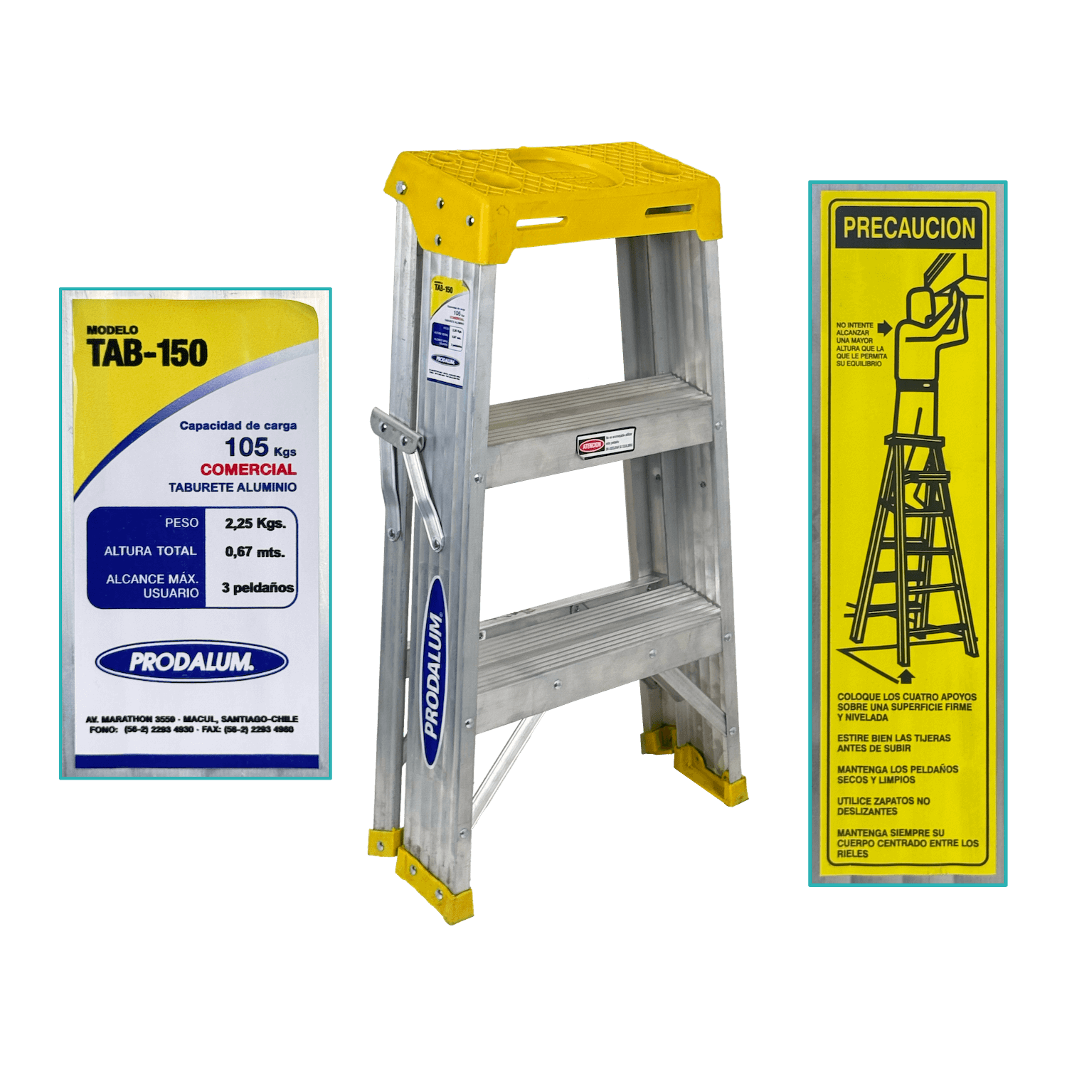 0.7mt 105KG Taburete Tijera Aluminio 3-Peldano Escalera 0,71mt 2