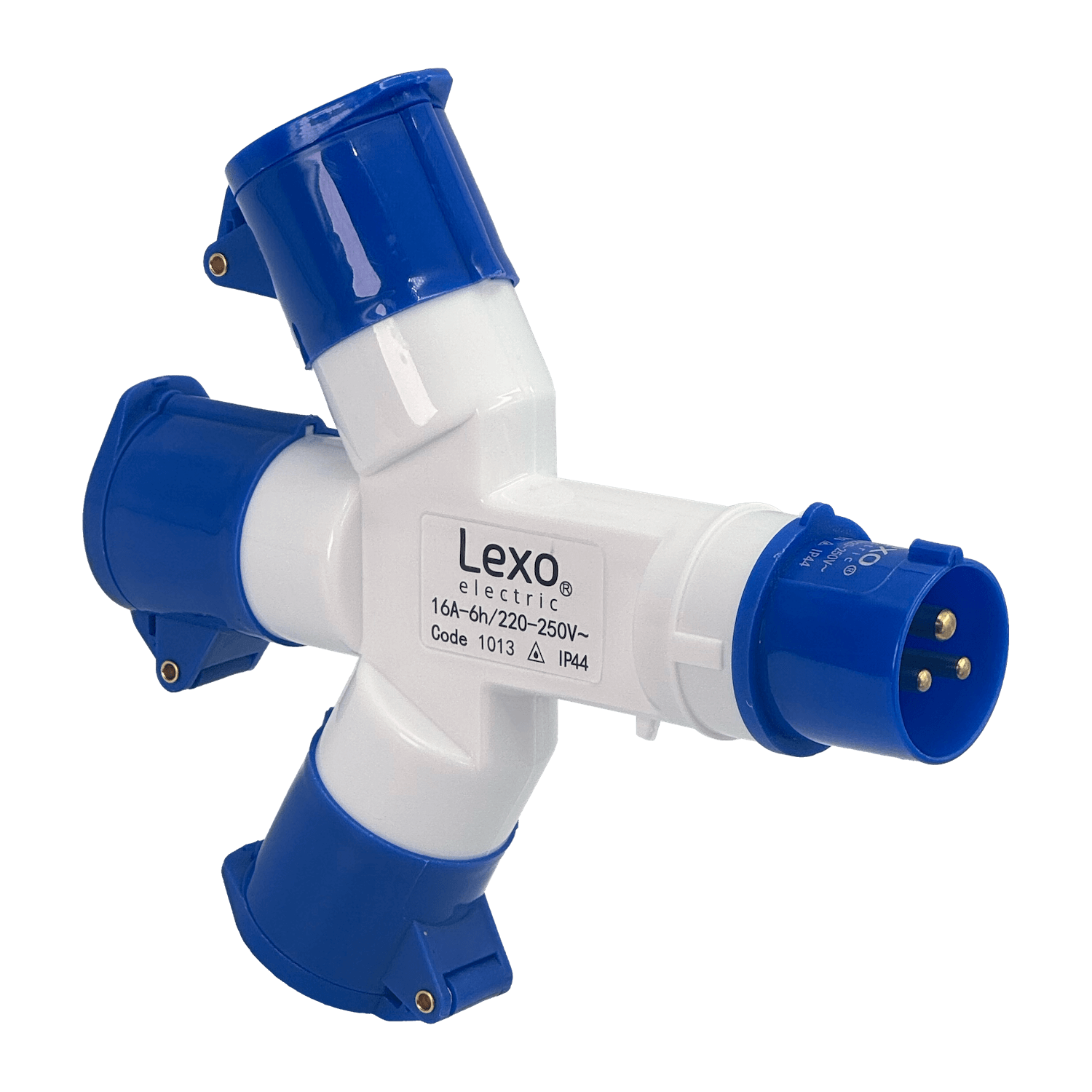 LEXO Triple Enchufe Industrial 1-Macho 3-Hembra 2P+T 16A IP44 250V 3