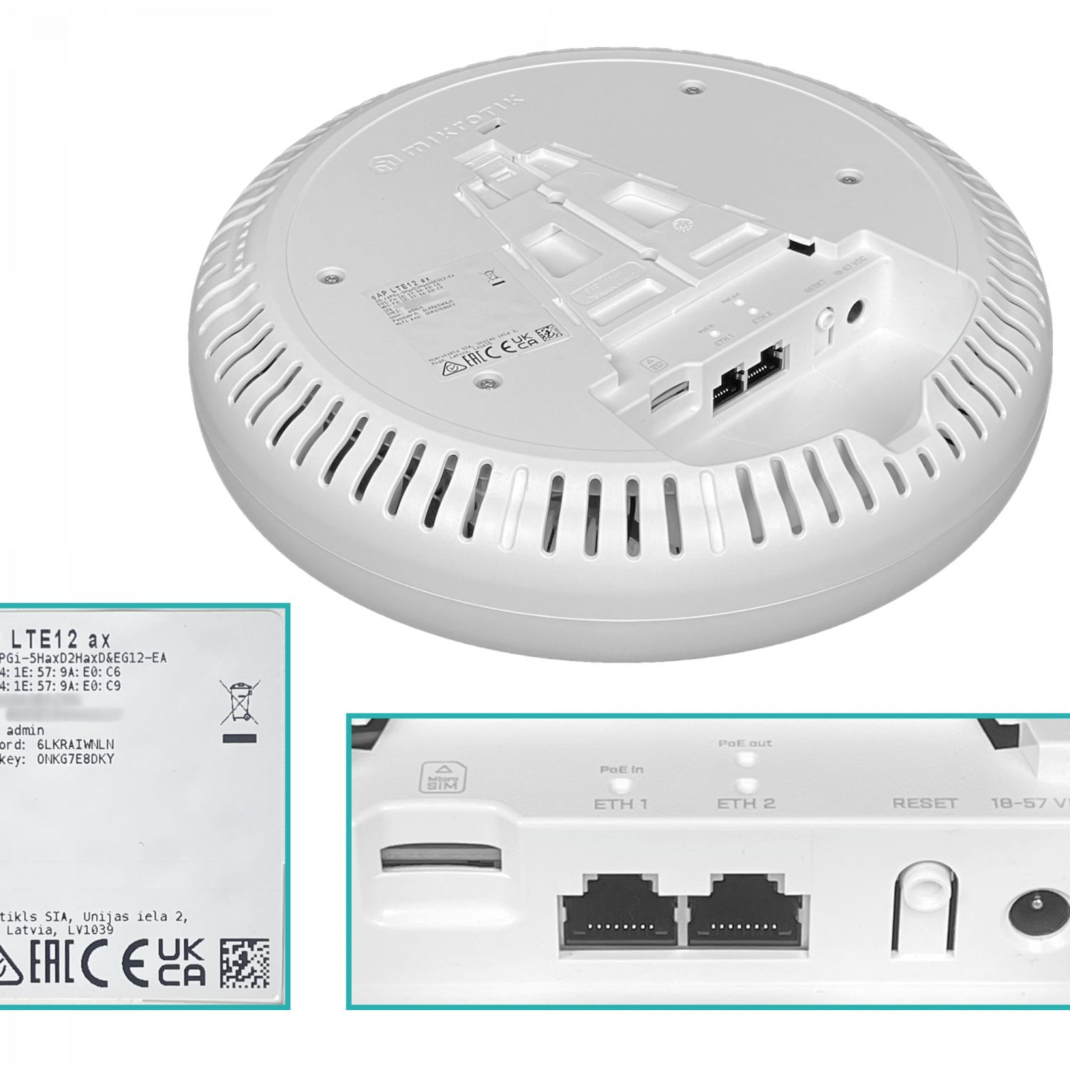 Punto de Acceso de Techo MikroTik cAP LTE12 ax - Wi-Fi 6, Módem LTE CAT12, CPU Quad-Core 1.8 GHz 7