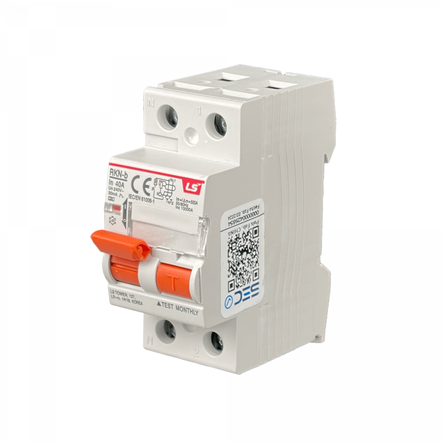 2x40A 2P 30mA Interruptor Diferencial BTDIN Proteccion RKN 3