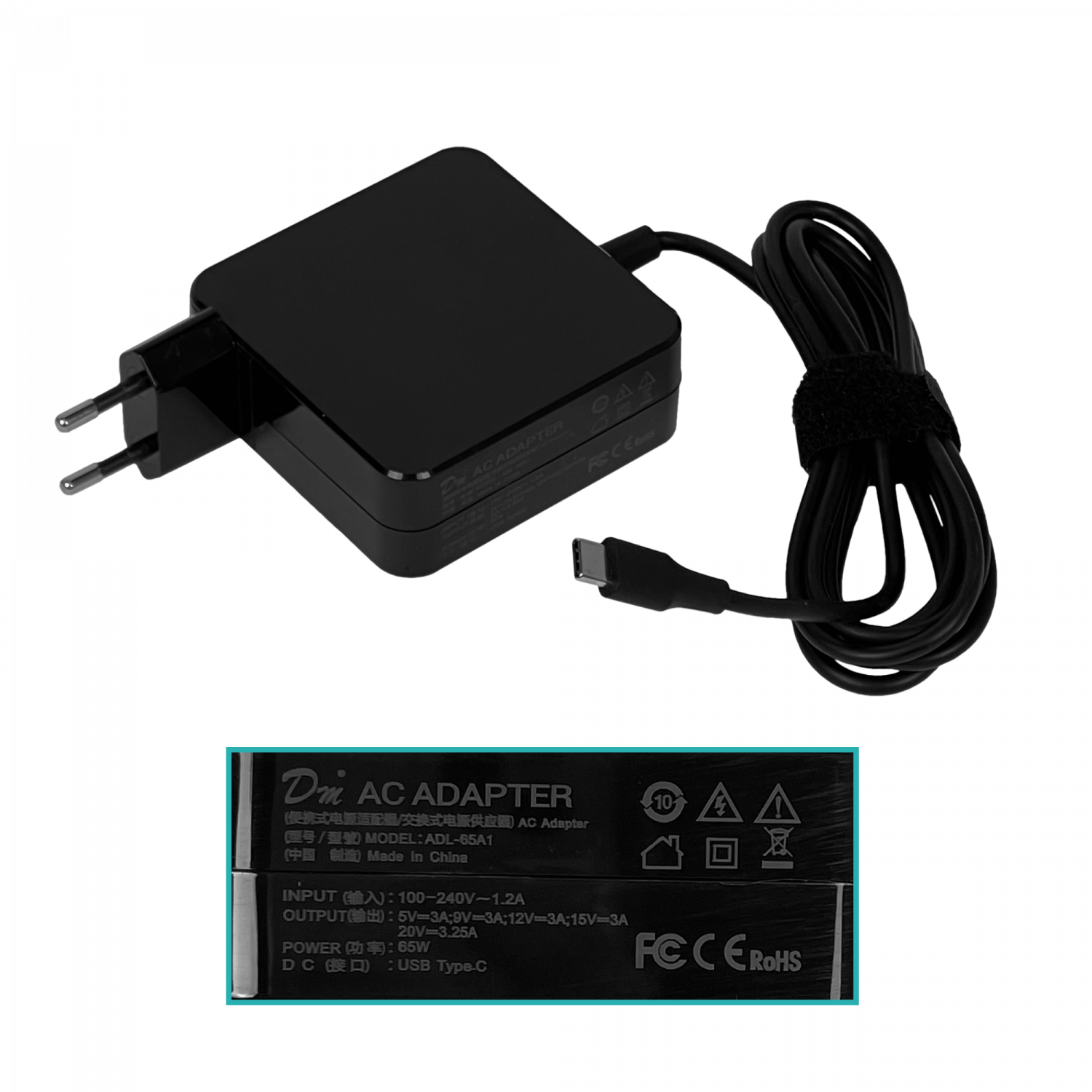 Transformador Variable USB-C FVC-65 65W, Salida 5V-20V, 3A, Carga Rápida PD, Conector Tipo-C 3