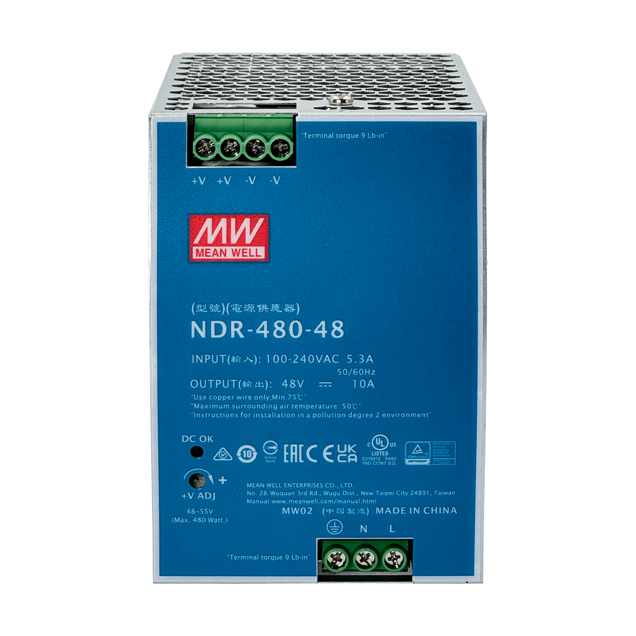 Fuente de Alimentación MEAN WELL NDR-480-48 - 480W, 48V, Montaje en Carril DIN 2