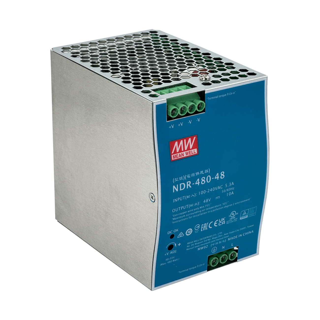 Fuente de Alimentación MEAN WELL NDR-480-48 - 480W, 48V, Montaje en Carril DIN 4