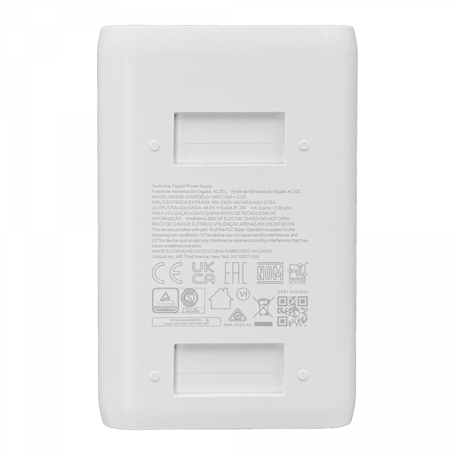Inyector PoE+ Ubiquiti 2.5Gbps 48VDC 30W 802.3at UACC-PoE+-2.5G 6
