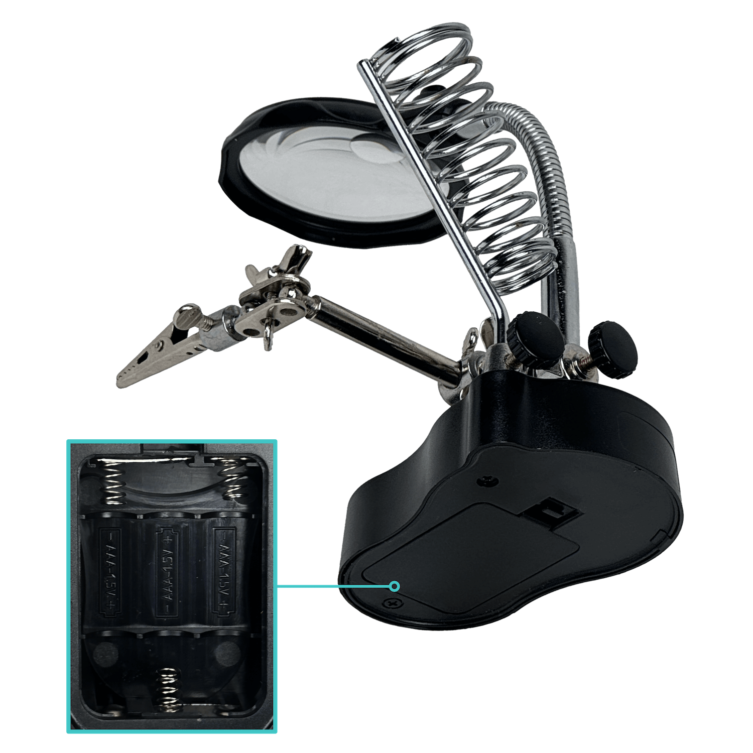 Tercera Mano Porta Soporte Cautin Lupa/3,5X /12X 2-Led Req 3-Pila-AAA 1