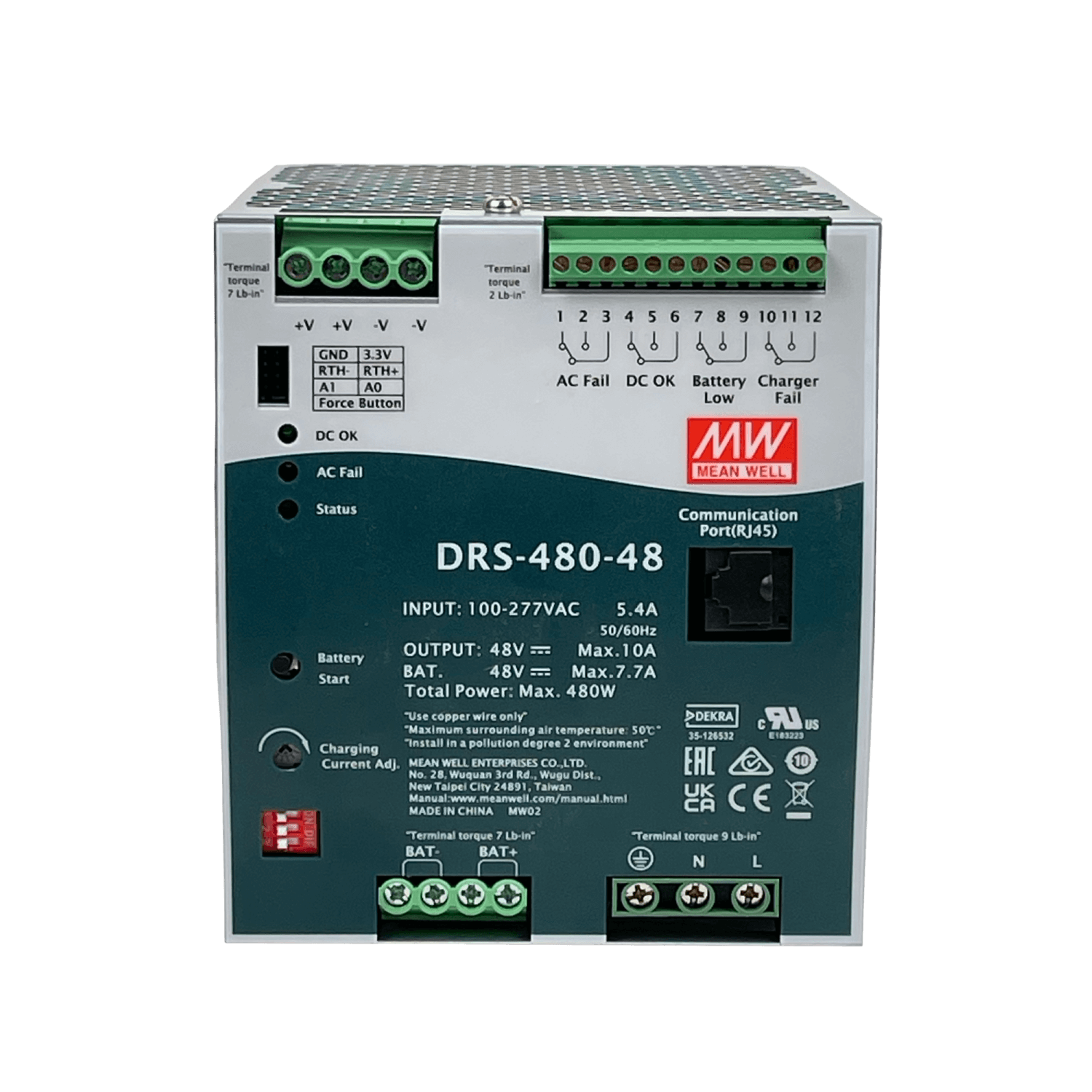 Fuente de Alimentación Ininterrumpida (UPS) MEAN WELL DRS-480-48 - 480W, 48V, Montaje en Carril DIN 4