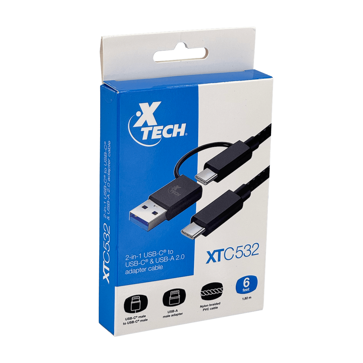 XTECH 2-IN-1 USB-C a USB-CM/AM Cable 182cm USB2.0 XTC-532 4