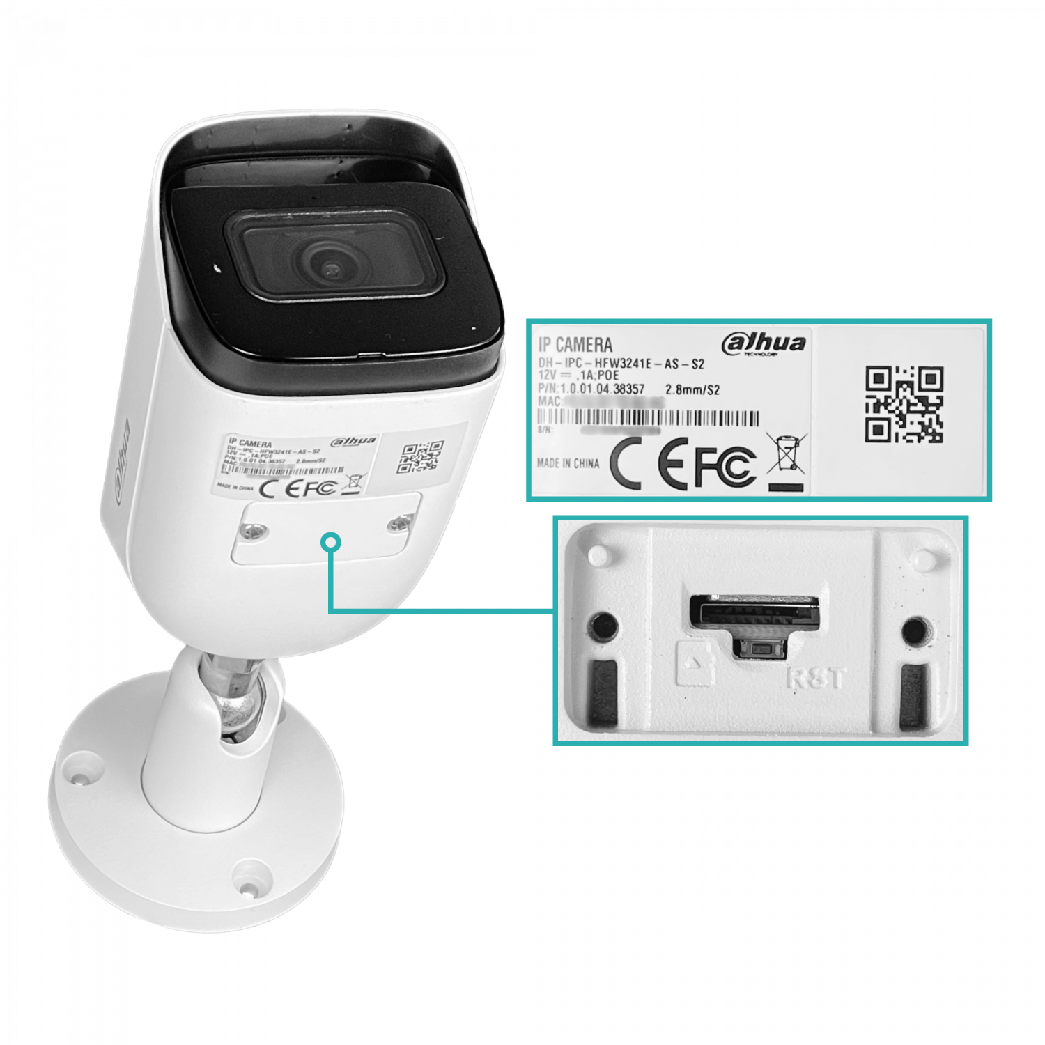 Cámara IP Dahua DH-IPC-HFW3241E-(A)S-S2 2MP Bullet IR Fijo WizSense, Micrófono, PoE, IP67 1