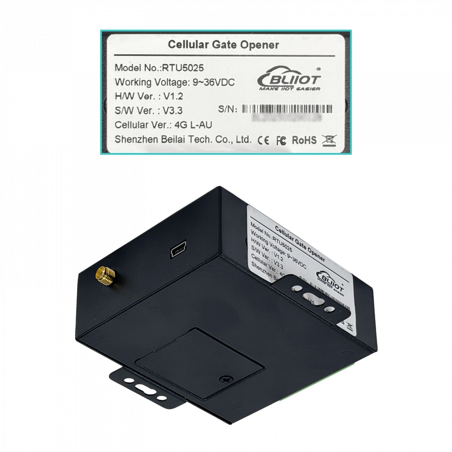 Controlador de Acceso 4G RTU-5025 1-SIM 2 Entradas NA/NC Sirena mini-USB 9-36VDC 2