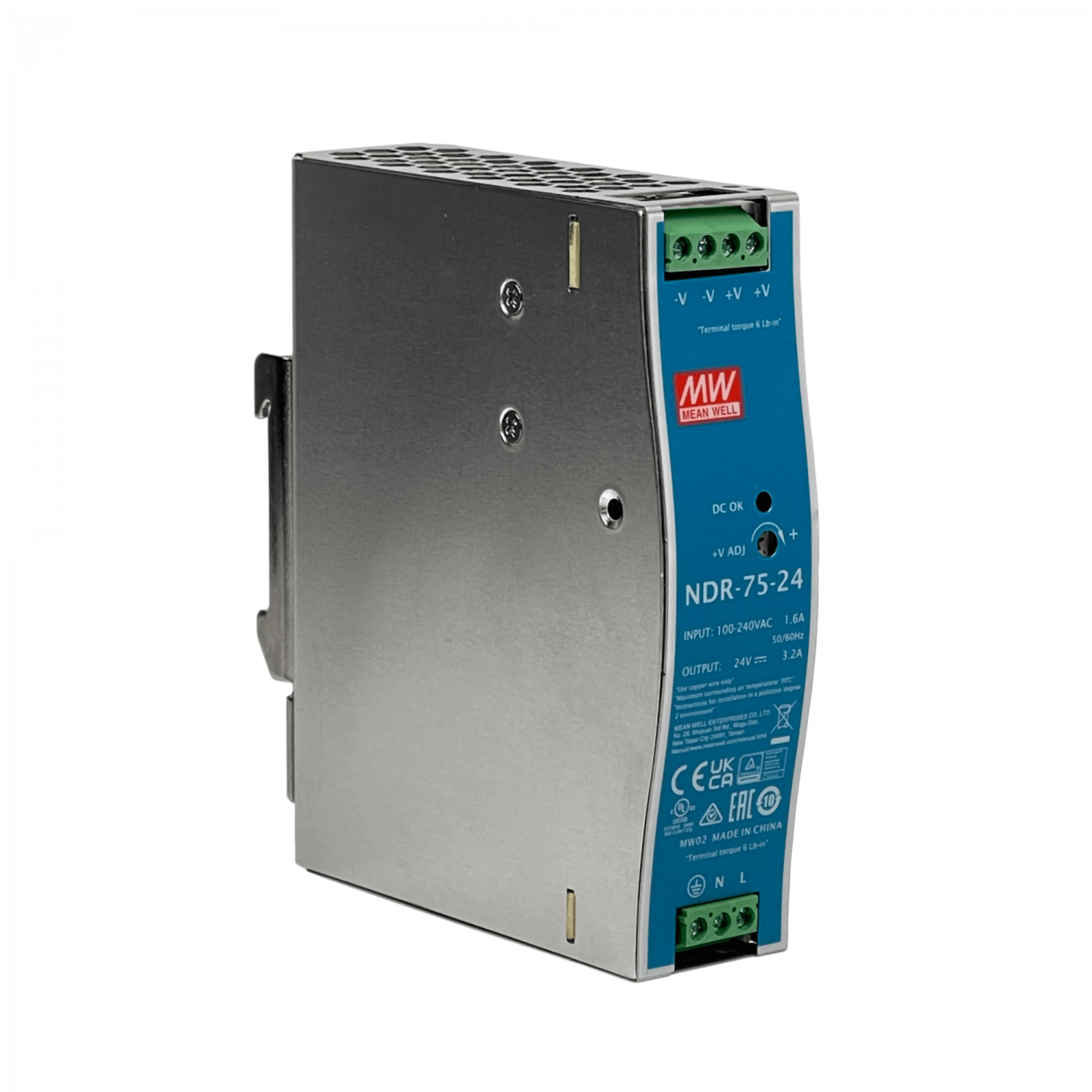 Fuente de Poder Mean Well NDR-75-24 24VDC 3.2A 76W Riel DIN Ajustable 100-240VAC 3