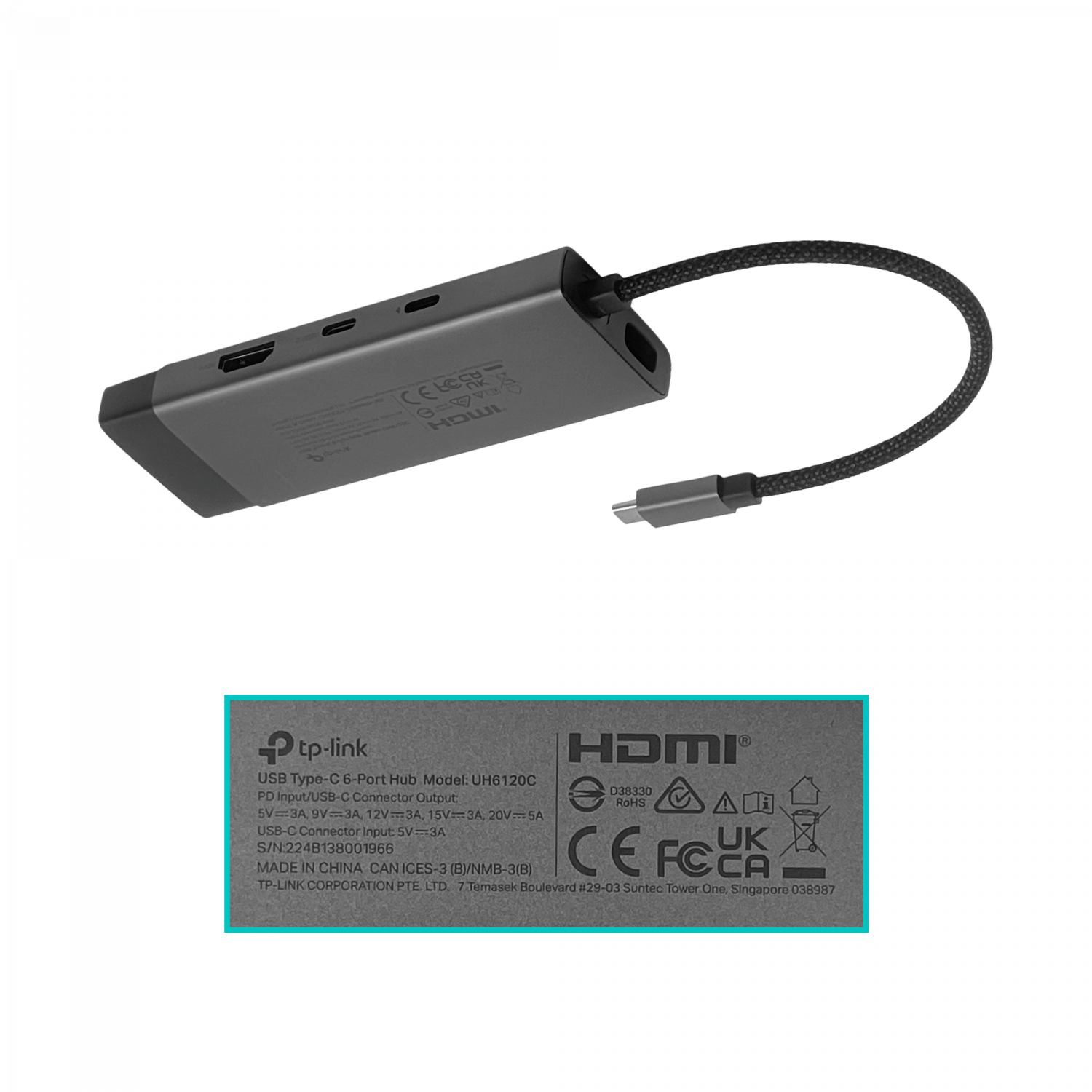 Hub USB C TP-Link UH6120C HDMI 4K RJ45 100W Gigabit 3