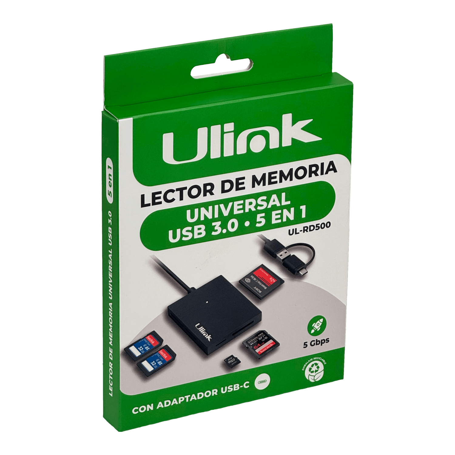 ULINK Lector USB3.0 USB-A-C Todo-en-1 SD mSD TF CF XD UL-RD500 3