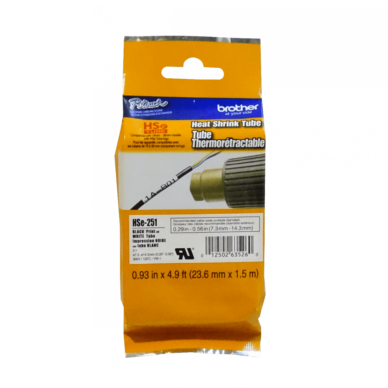 Cinta termoretractil Brother HSE-251 24mm negro en blanco 15m 1