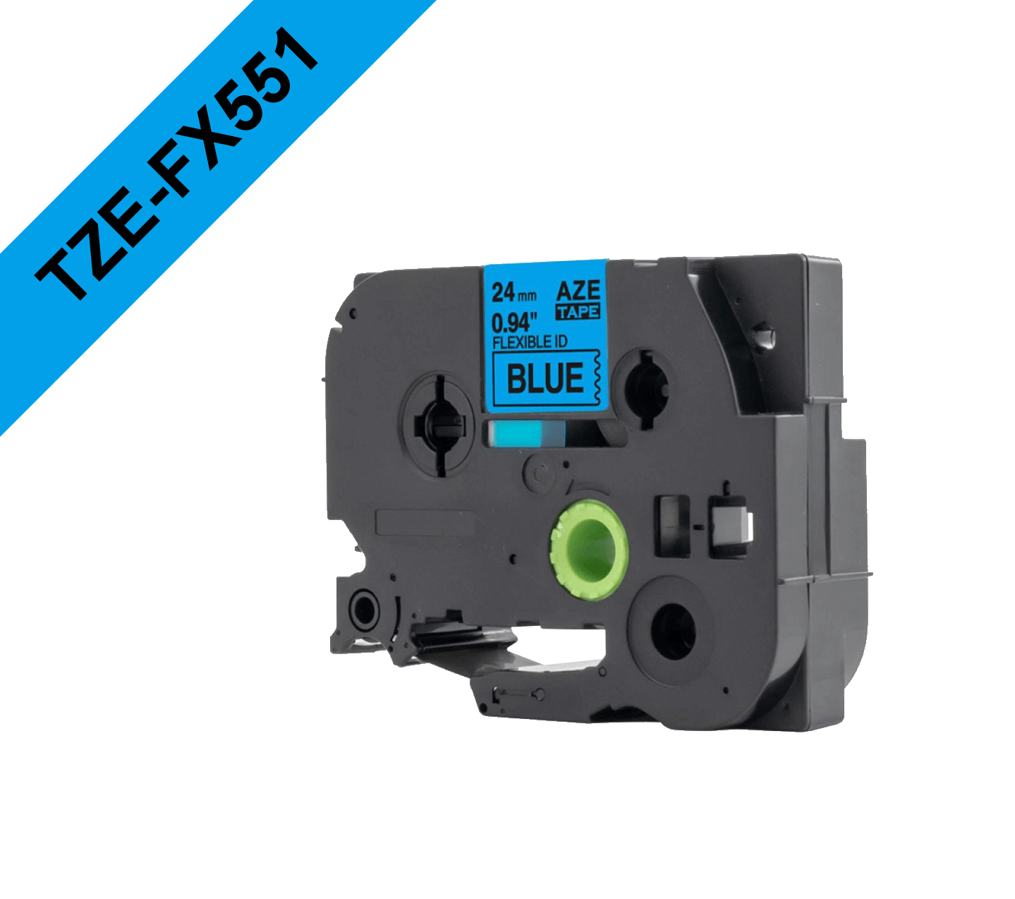 Cinta flex Brother TZE-FX551 24mm negro en fondo azul 8m 2