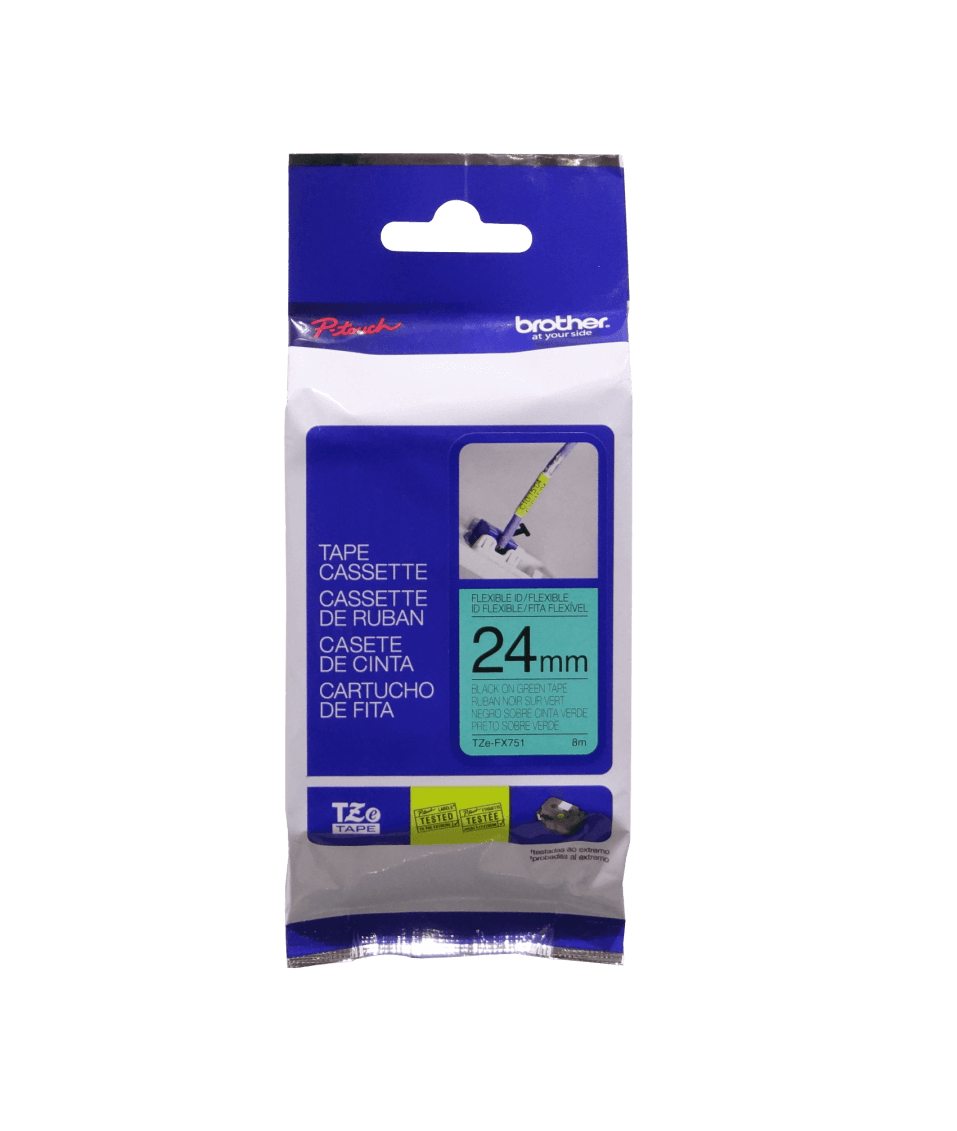 Cinta Flexible Brother TZE-FX751, Texto Negro sobre Fondo Verde, 24mm, 8 Metros 1