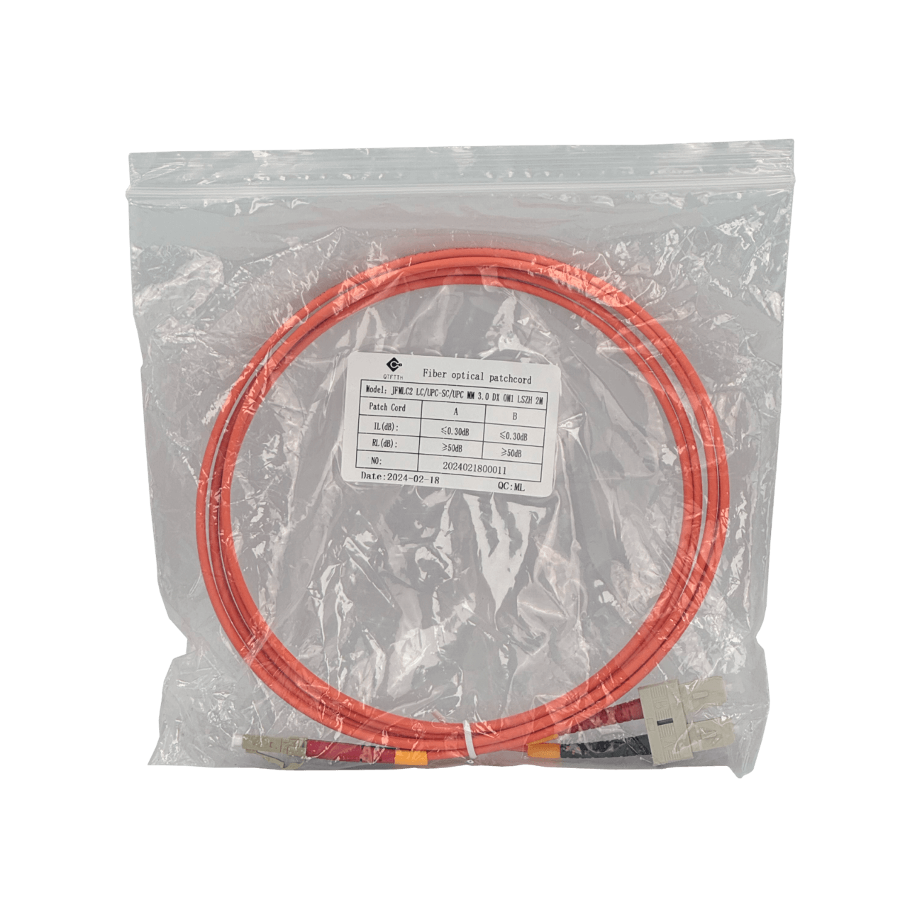 Jumper de Fibra Óptica Multimodo OM1 LC-SC 2?m 62.5/125?µm Duplex 3?mm 3
