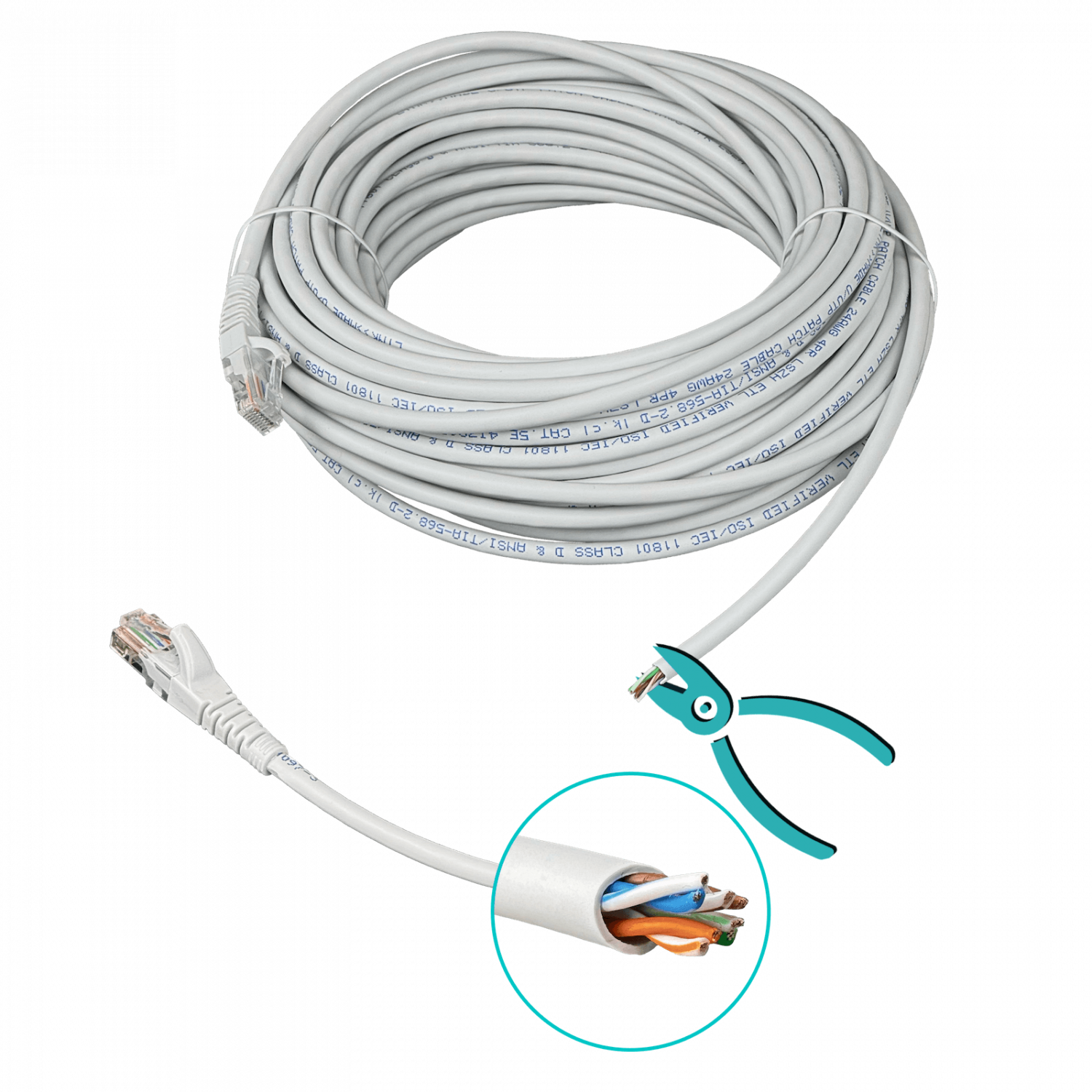 Cable Patch LINKMADE Cat5e 20mt Gris LSZH Inyectado Multifilar 5