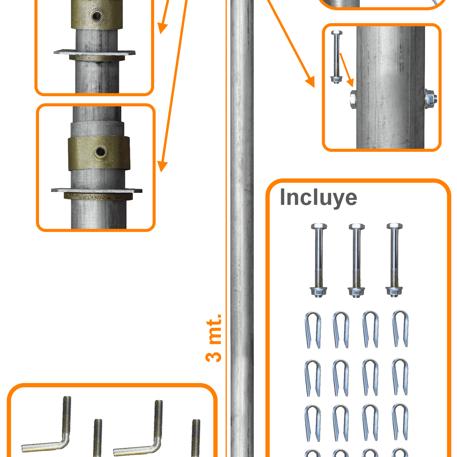 LINKMADE 40pies 12mt Mastil Telescopico con Vientos 4-Tubos-3mt 1
