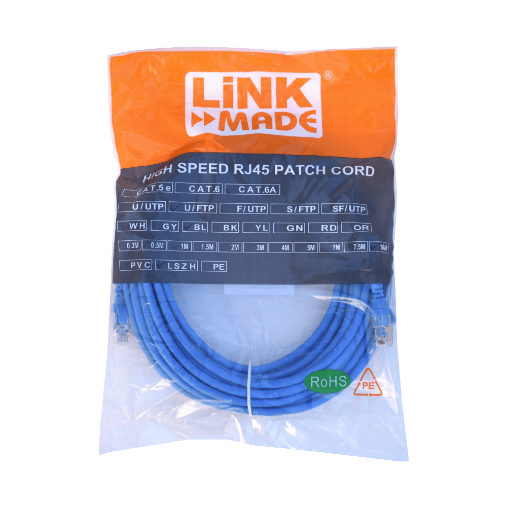 Cable Patch LINKMADE Cat6A U/FTP Azul LSZH, 10m, Inyectado, Multifilar 1