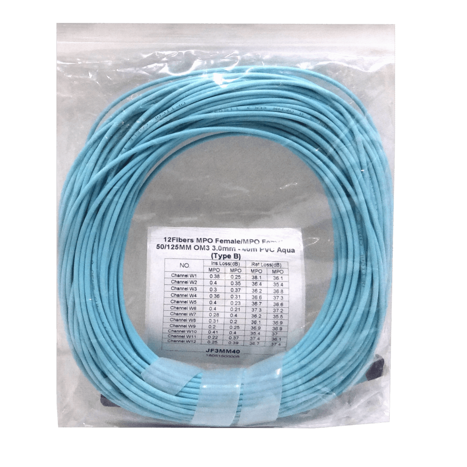 40mt MPO-MPO 12-Fibras Type-B OM3 Multimodo MM Jumper Fibra LSZH 4