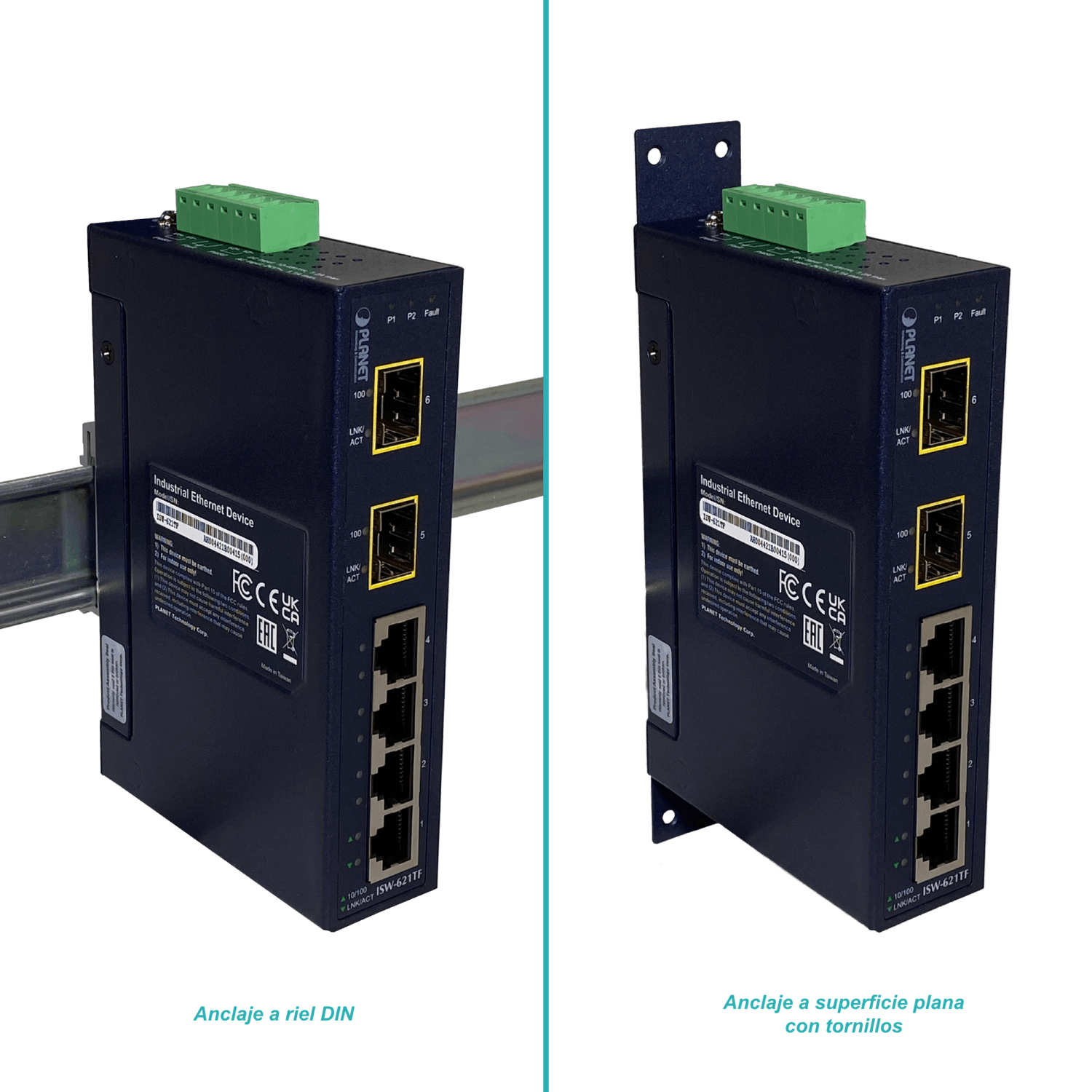 PLANET 4-100 2-SFP-100 Switch Industrial no-Admin Riel-DIN 12-48VDC/24 3