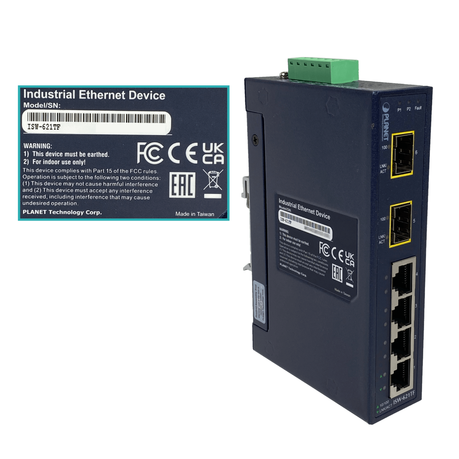 PLANET 4-100 2-SFP-100 Switch Industrial no-Admin Riel-DIN 12-48VDC/24 4