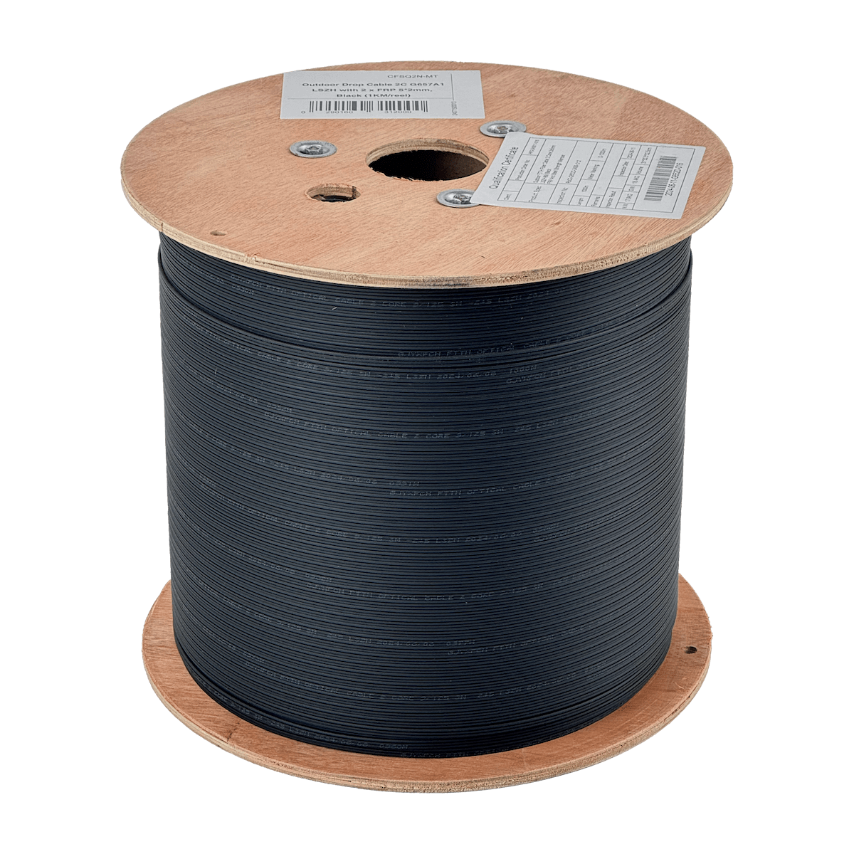 Cable de Fibra Óptica Monomodo 2 Fibras G652D LSZH Drop Negro con Portante de 1mm y 2 FRP - CFSQ2N 1