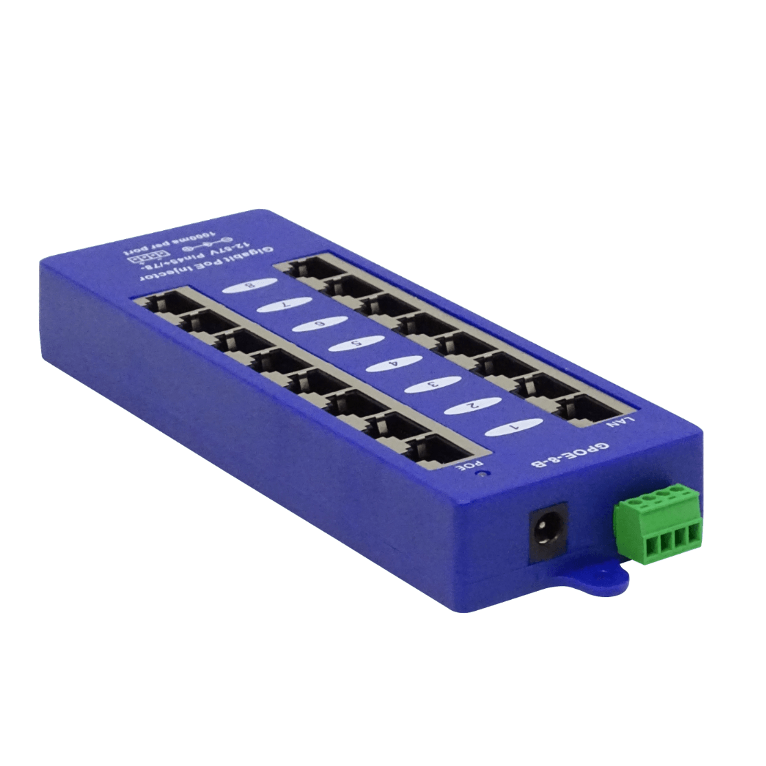 Inyectores PoE Pasivo 8-puertos-1A 16-RJ45 Jack-5,5x2,1mm req/12-57V 3
