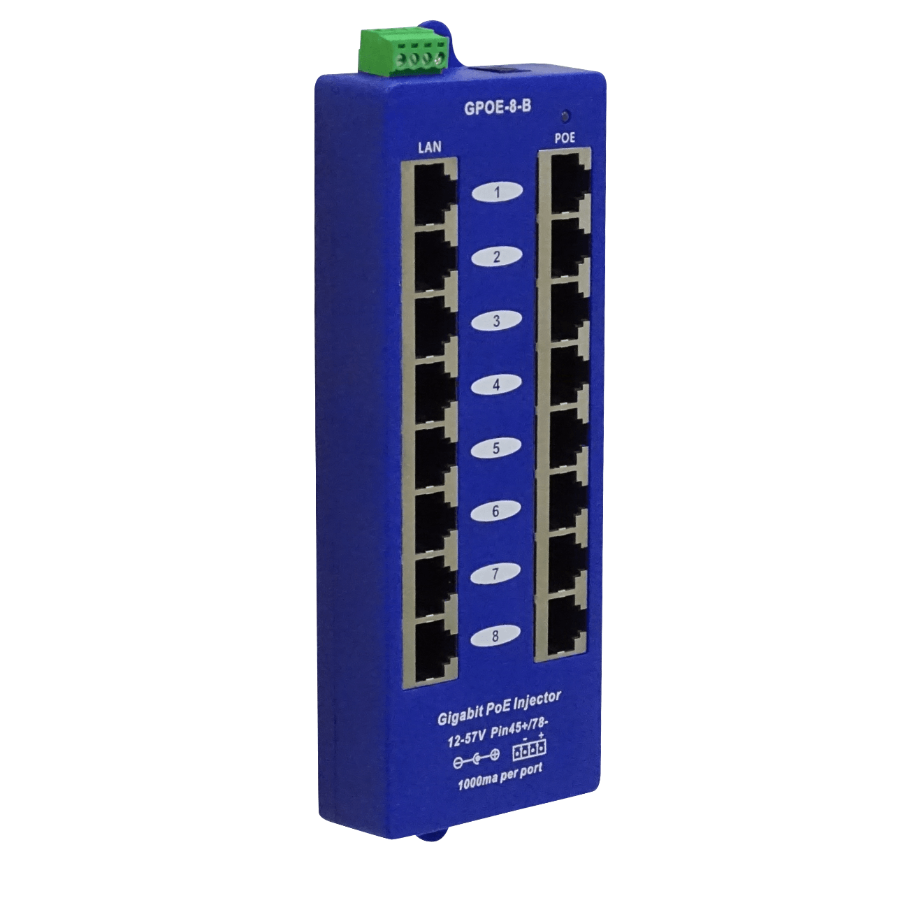 Inyectores PoE Pasivo 8-puertos-1A 16-RJ45 Jack-5,5x2,1mm req/12-57V 4