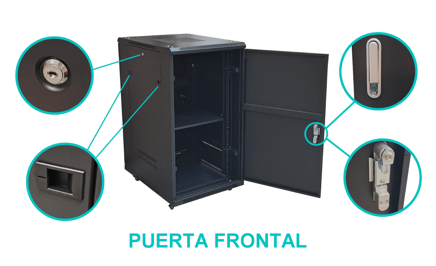 Rack 22U Ciego Fondo-80cm Ancho-19pulg Piso Ruedas Bandeja PDU 5