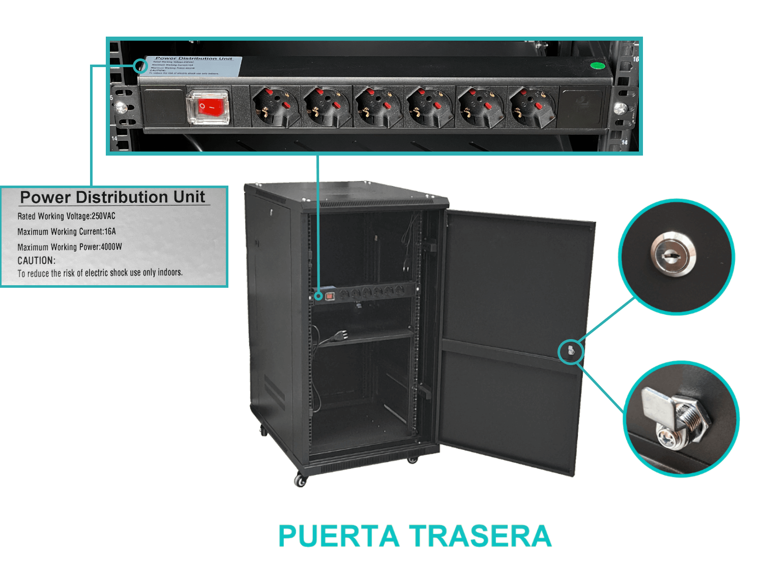 Rack 22U Ciego Fondo-80cm Ancho-19pulg Piso Ruedas Bandeja PDU 6