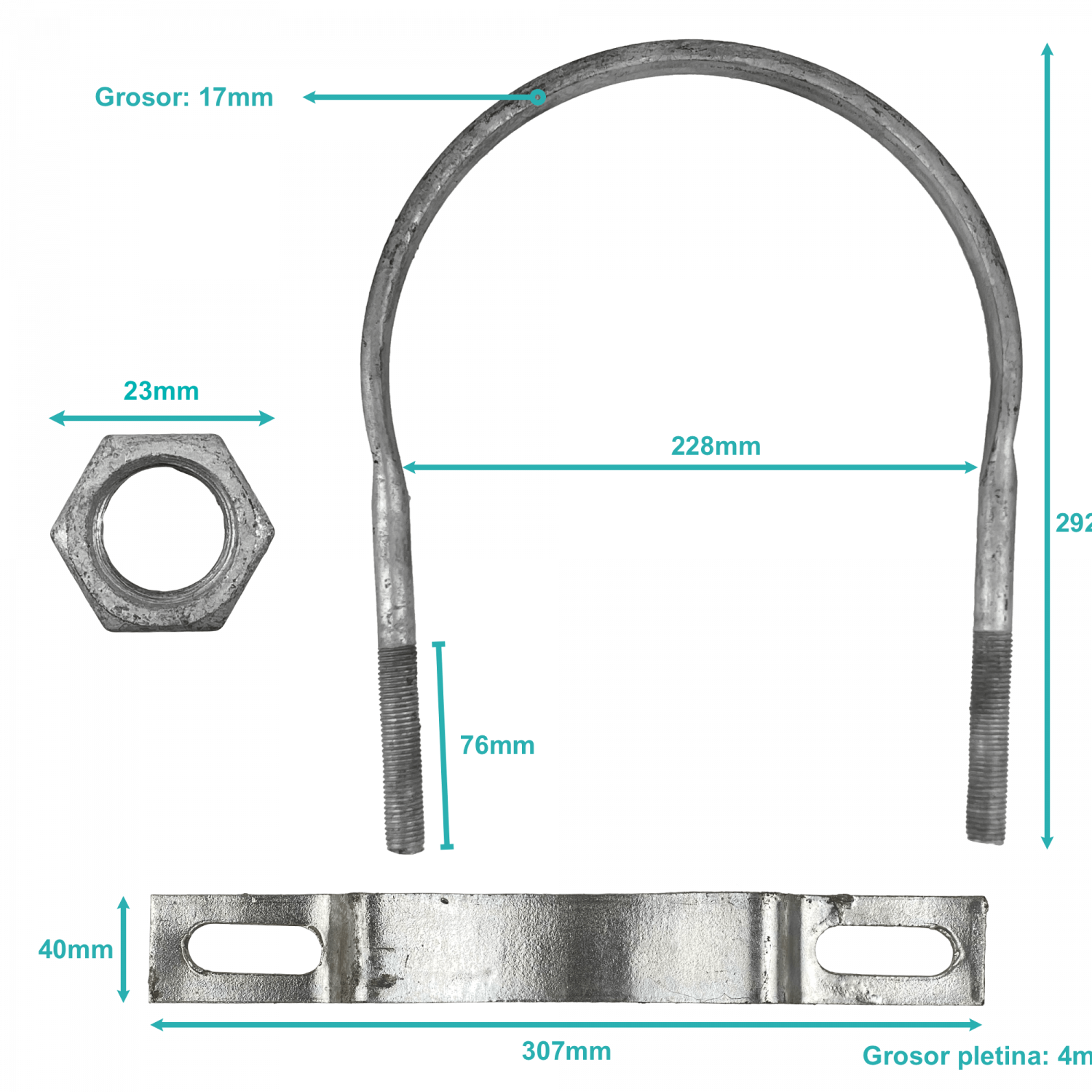 Clamp 192-228mm Galvanizada para Poste Redondo Tuercas-23mm 2