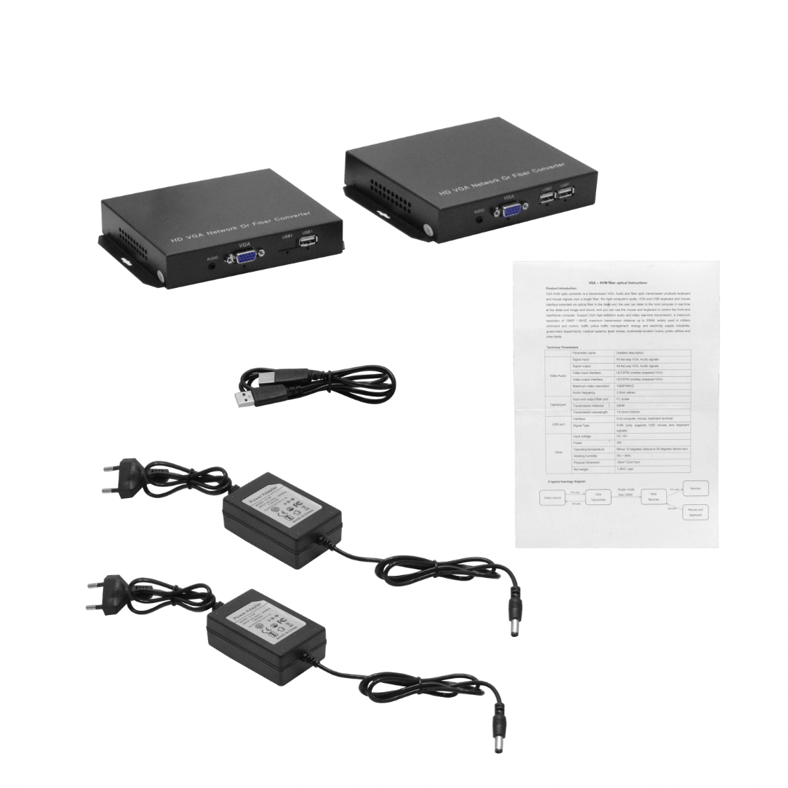 Kit TX/RX VGA/Audio-3,5mm/USB WDM-SM-FC Fibra 20km 6