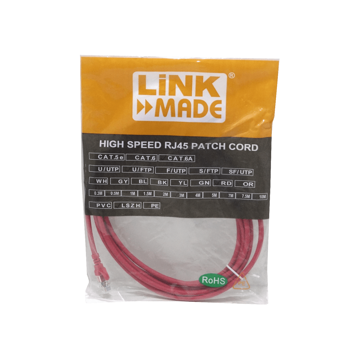 Cable Patch LINKMADE Cat6a U/FTP 3mt Rojo LSZH Inyectado Multifilar 4