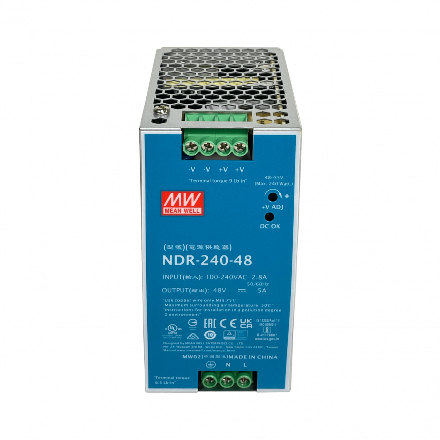 MEANWELL 48VDC 240W 5A ajust/48-55V Ancho-63mm Riel-DIN Fuente Poder 3