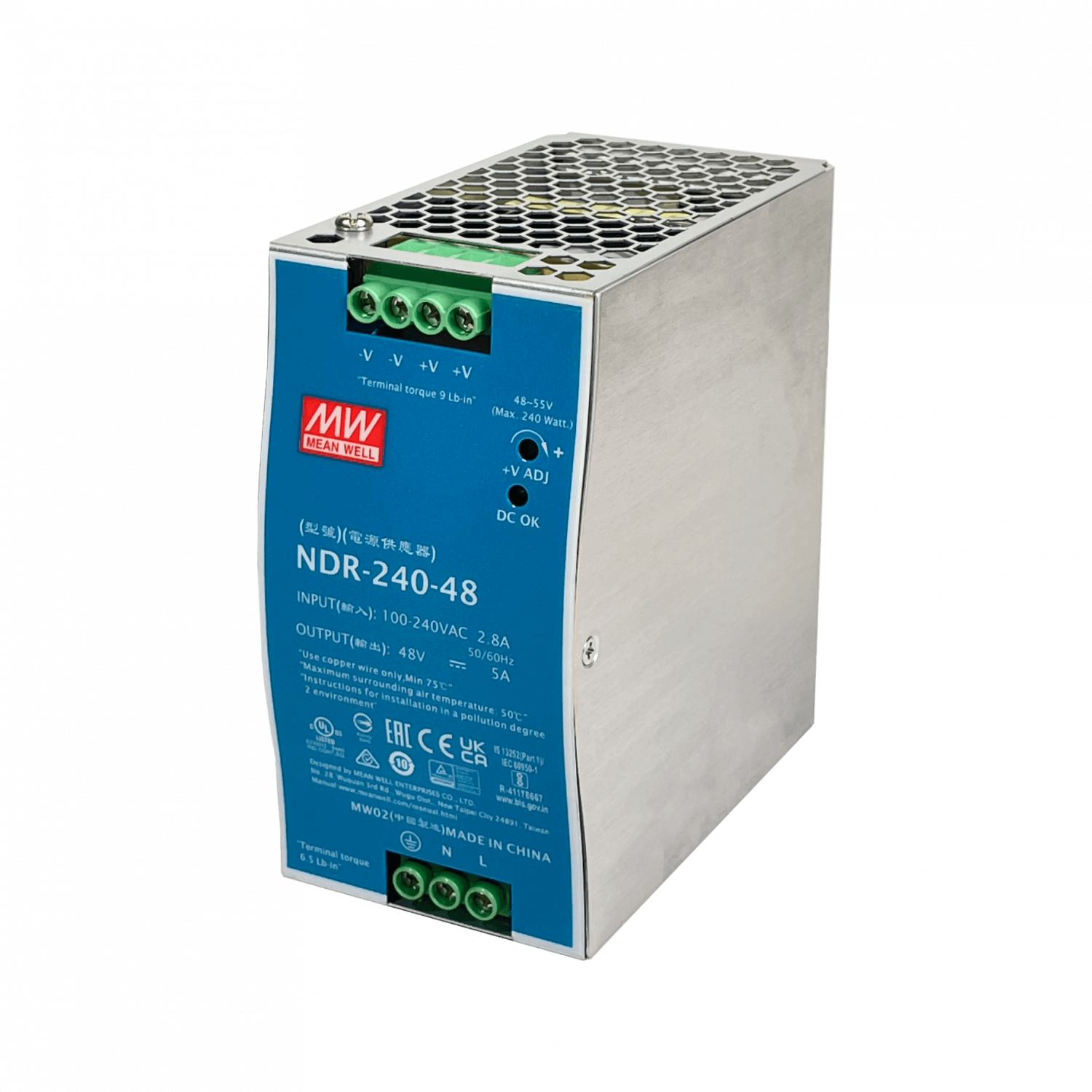 MEANWELL 48VDC 240W 5A ajust/48-55V Ancho-63mm Riel-DIN Fuente Poder 5
