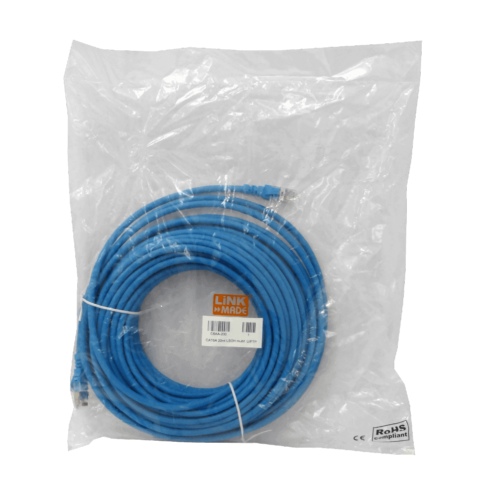 Cable Patch LINKMADE Cat6a U/FTP 20mt Azul LSZH Inyectado Multifilar 1