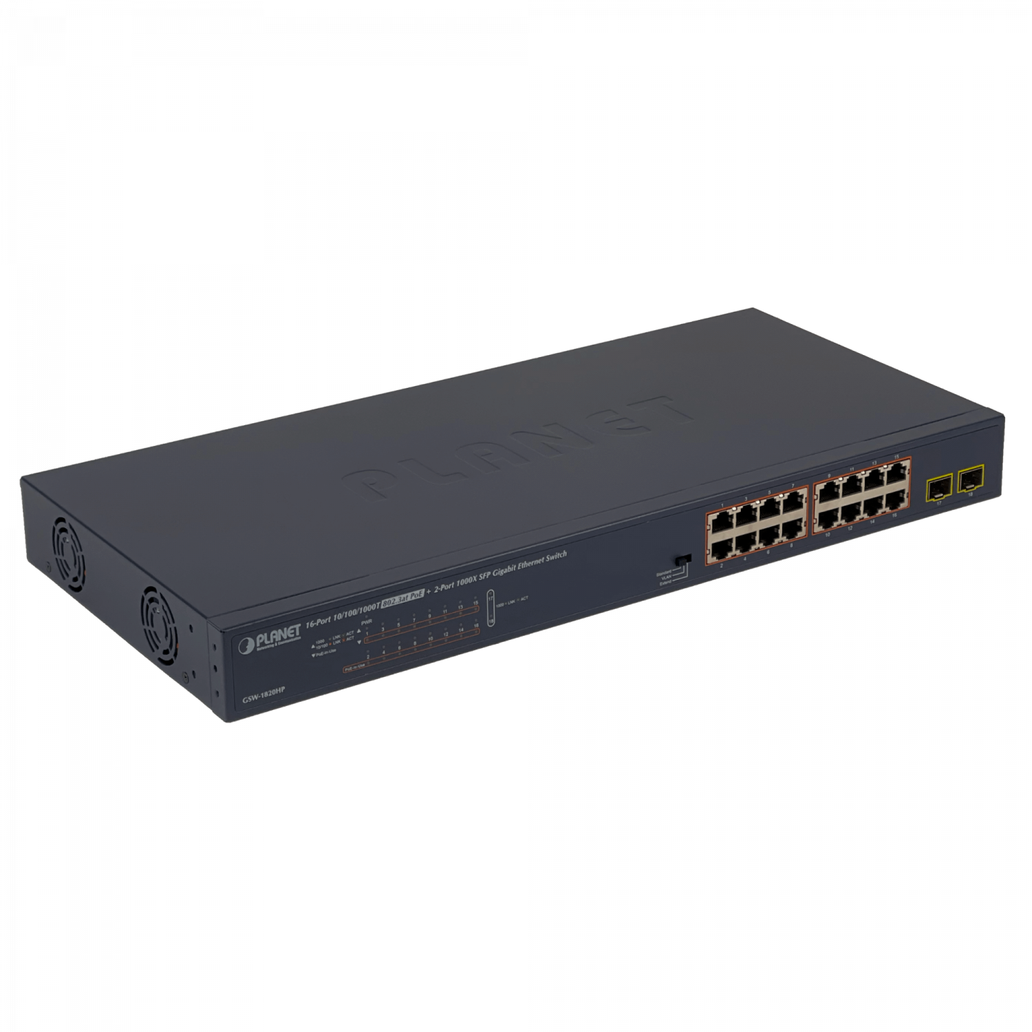 PLANET 16-1000-PoE48+af/at 240W-total 2-SFP Switch no-Admin Rack V2 1