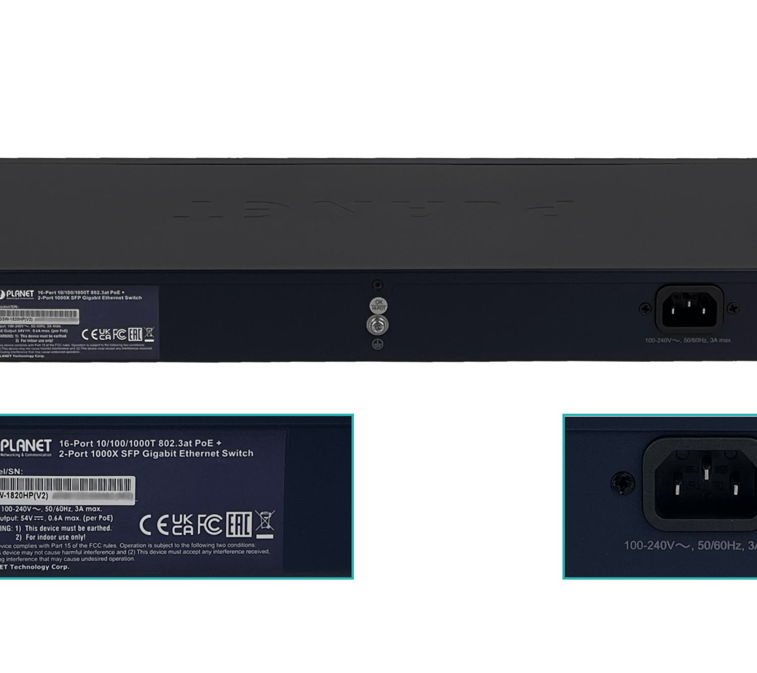 PLANET 16-1000-PoE48+af/at 240W-total 2-SFP Switch no-Admin Rack V2 4