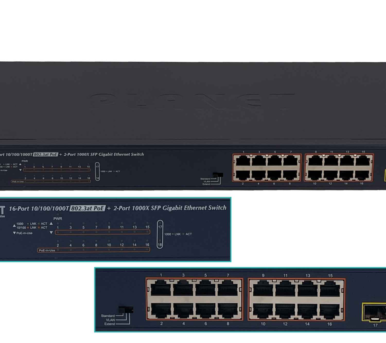 PLANET 16-1000-PoE48+af/at 240W-total 2-SFP Switch no-Admin Rack V2 5