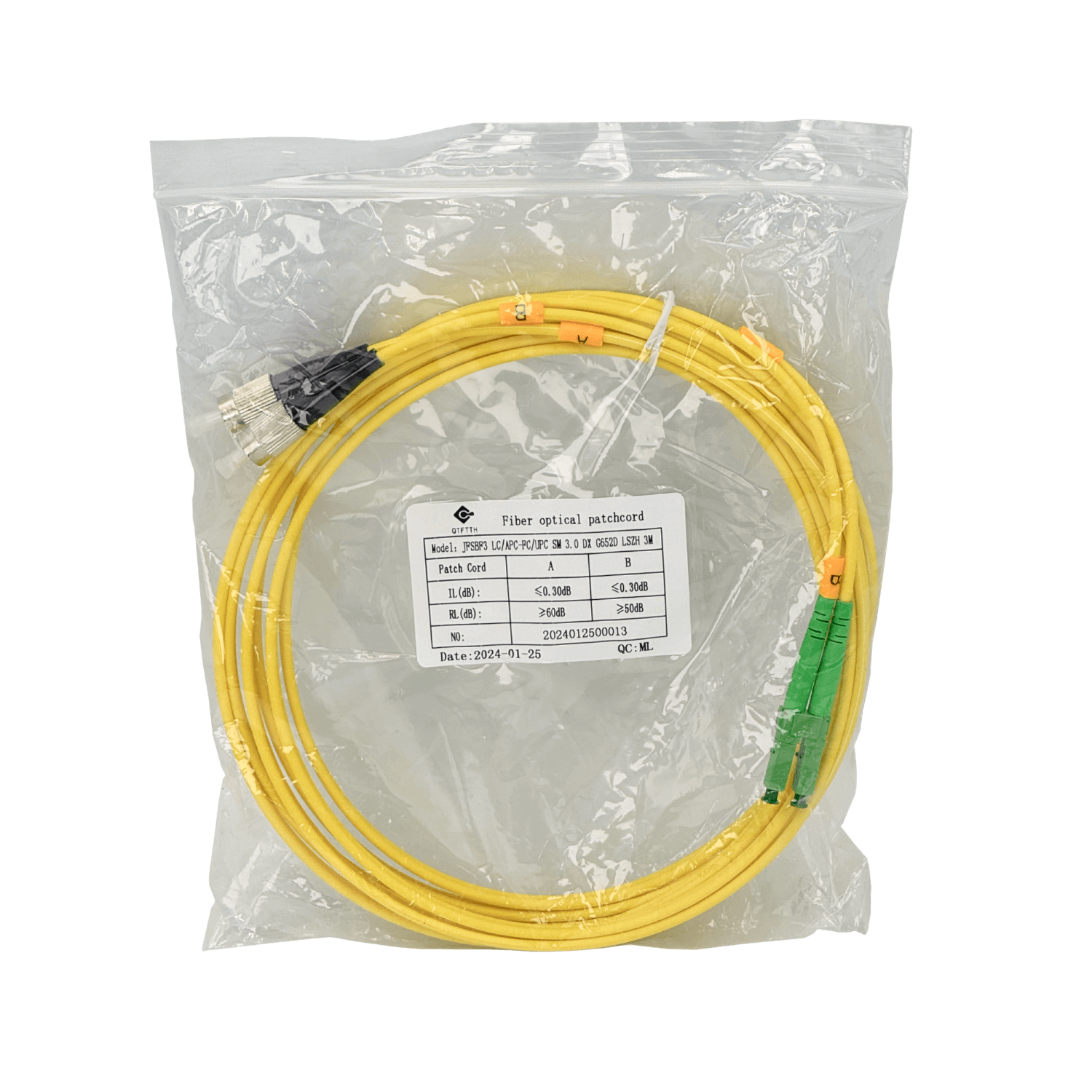 3mt LC/APC-FC/UPC MonoModo SM Duplex Jumper Cable Fibra 9/125um 3mm 1