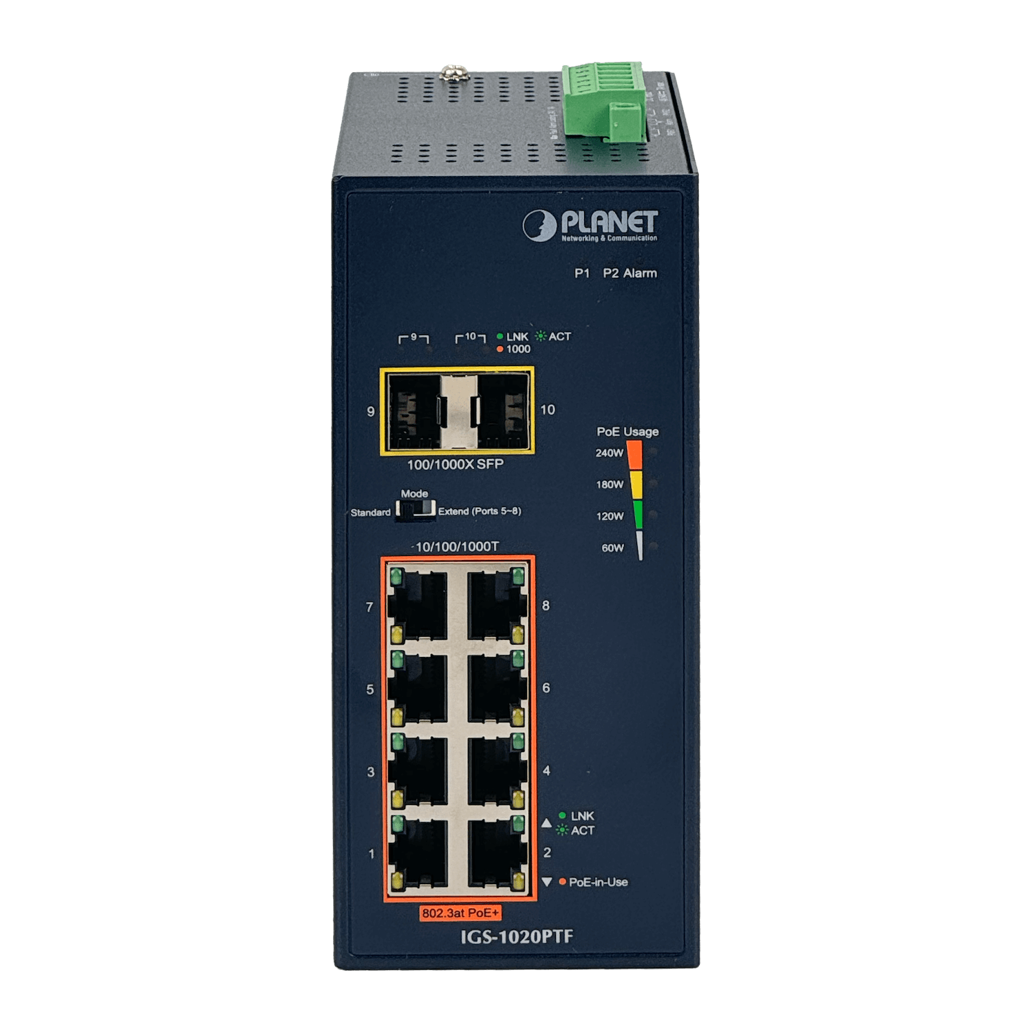 Switch Industrial PLANET IGS-1020PTF-12V - 8 Puertos Gigabit PoE+ y 2 Puertos SFP 1