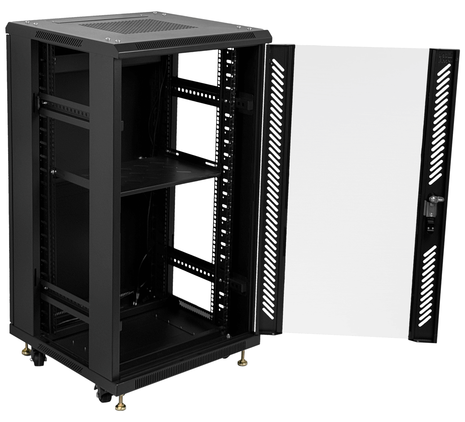 Gabinete Rack LINKMADE RK22-6LD 22U 60cm de Fondo Desarmado con Ventilador y PDU - Negro 1