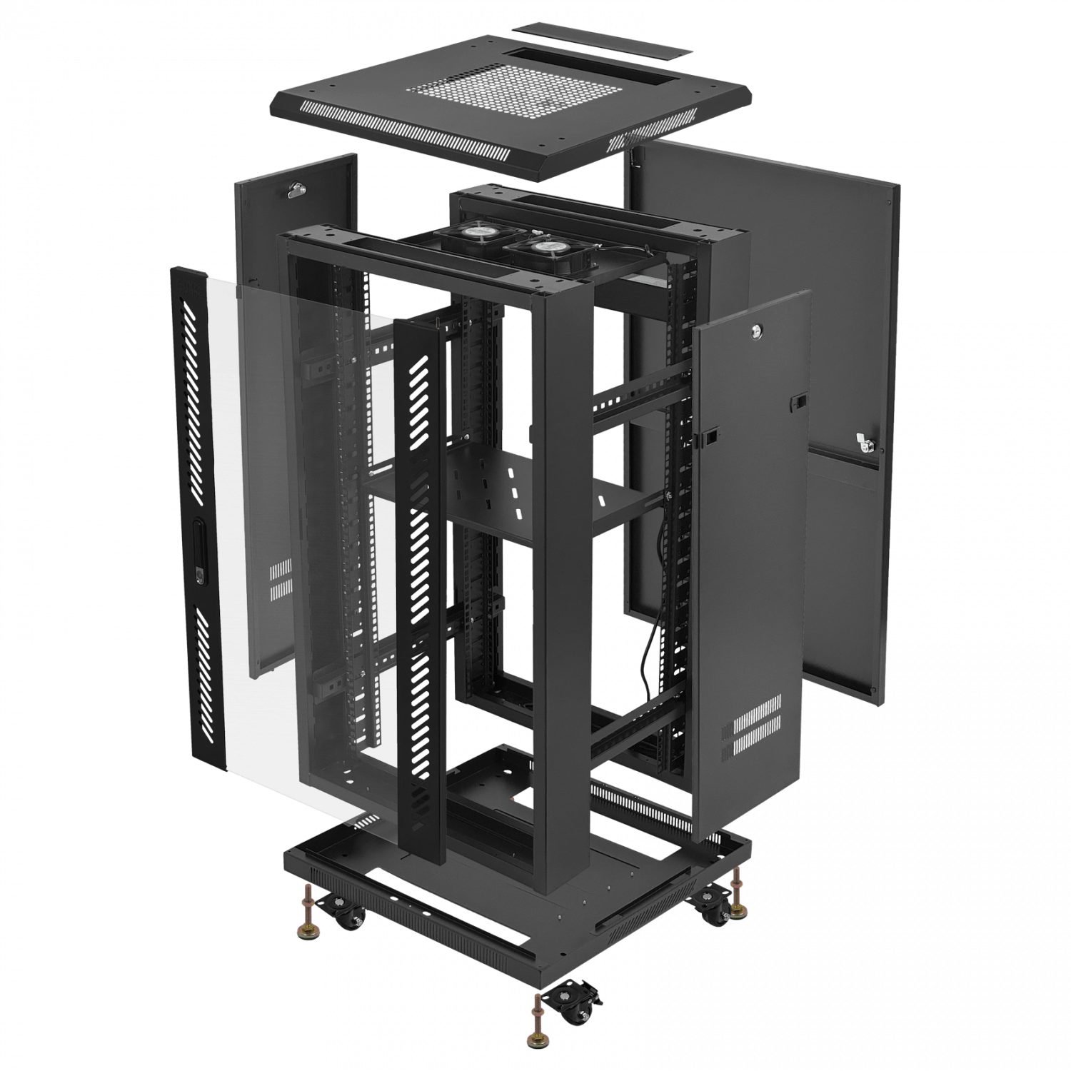 Gabinete Rack LINKMADE RK22-6LD 22U 60cm de Fondo Desarmado con Ventilador y PDU - Negro 3