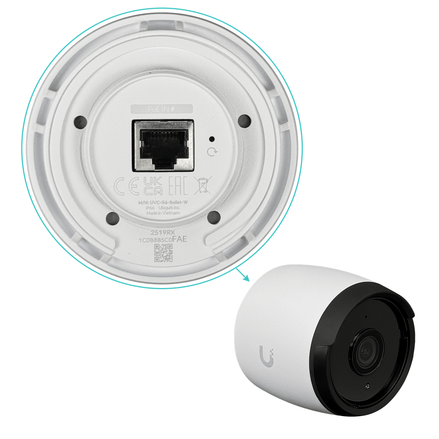 Cámara IP Ubiquiti UniFi G6 Bullet 4K PoE 8MP IR AI IP67 Blanca 8