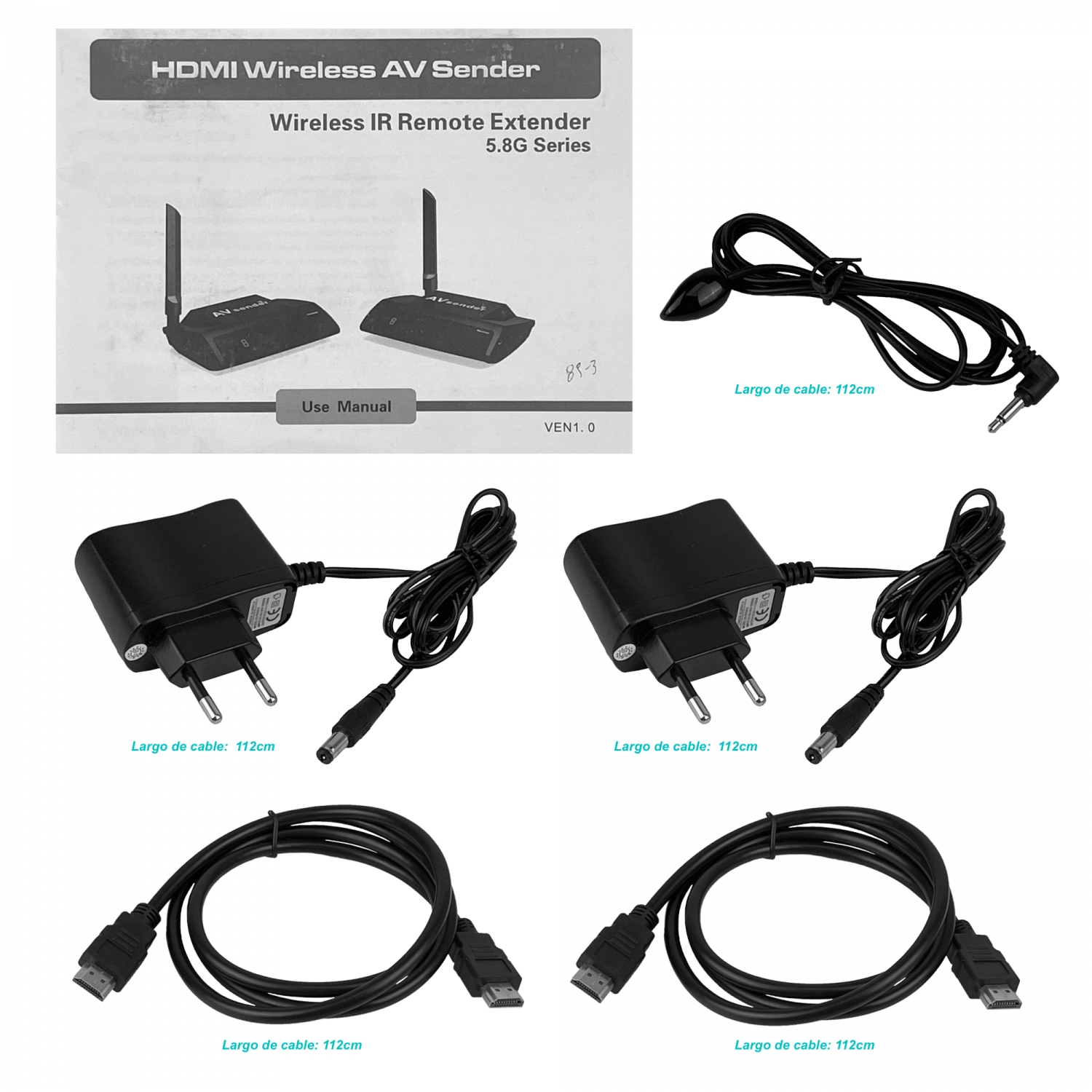 Kit HDMI Inalámbrico 300m, 1 Entrada / 2 Salidas, Antena Fija 5.8GHz, Incluye Adaptador 5VDC 5