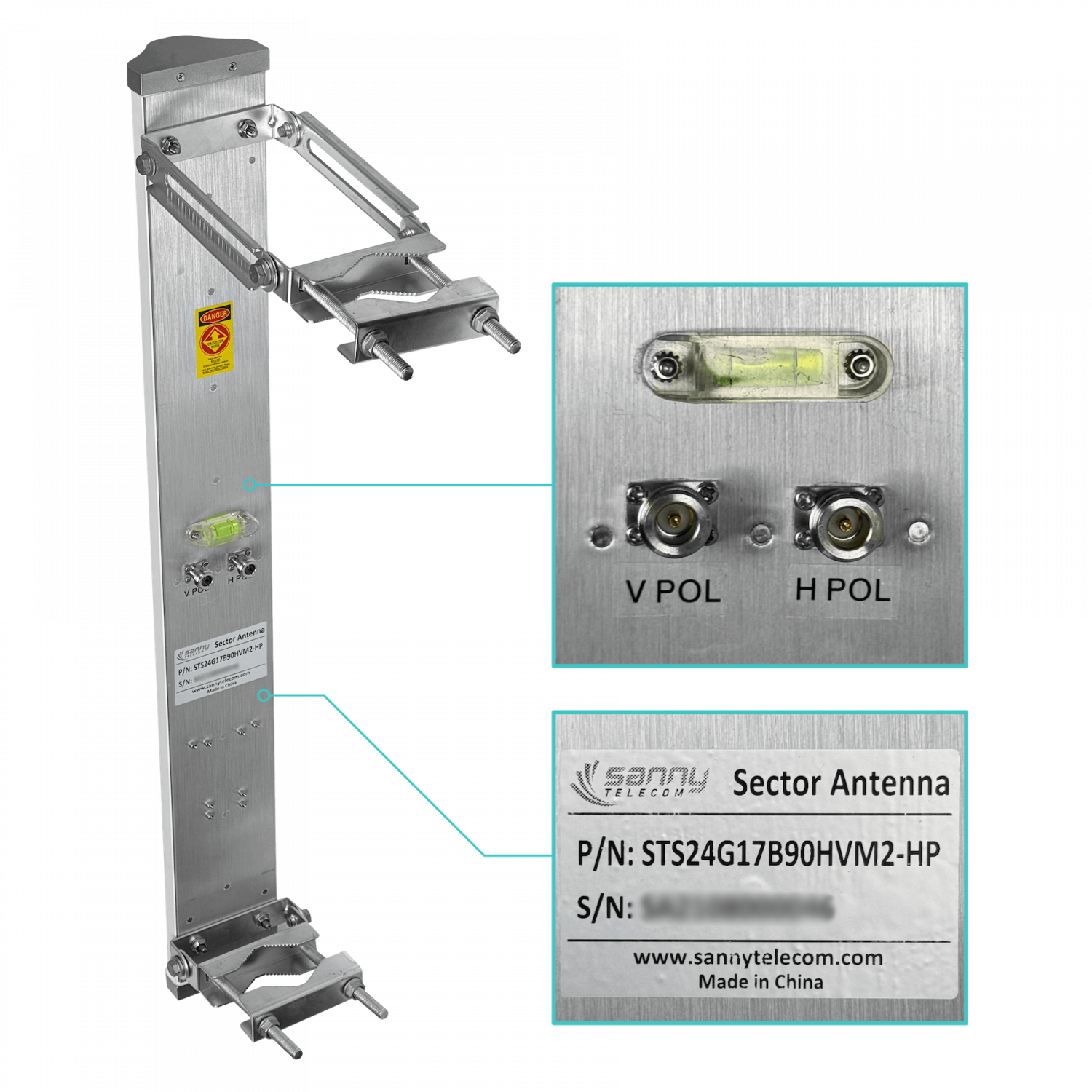 Antena sectorial Sanny SEC-2G17-90 17dBi 90 grados 2.4GHz 2xN hembra 2